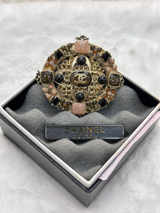 Chanel CC Cross Multi Color Crystal Gold Tone Brooch