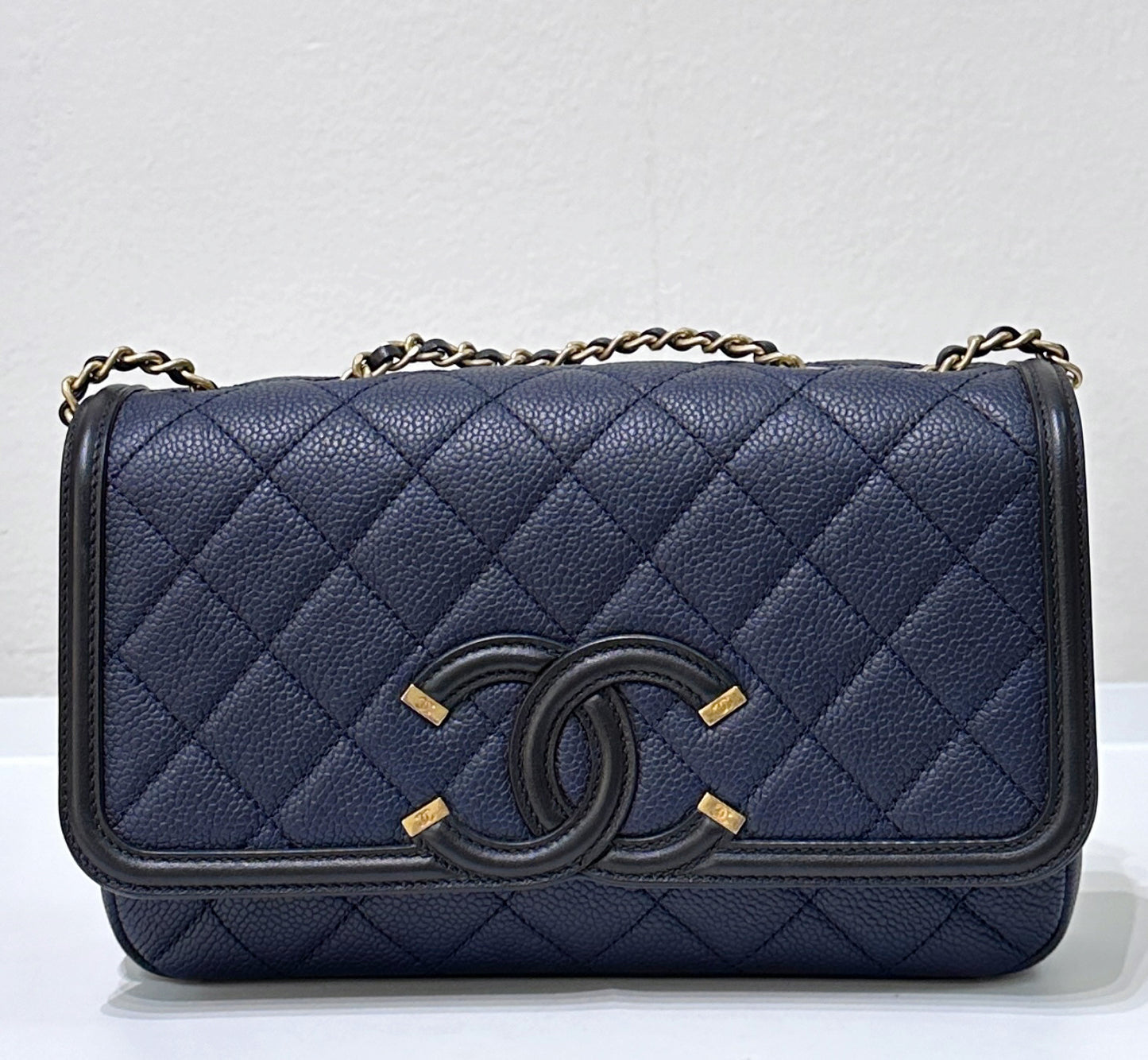Chanel Caviar Quilted Small CC Filigree Flap Navy Black
