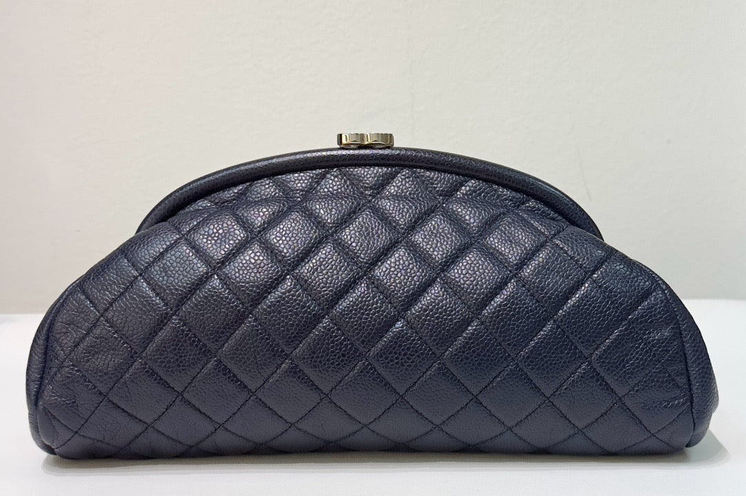 Chanel Quilted Caviar Timeless Clutch Bag Navy Blue SHW