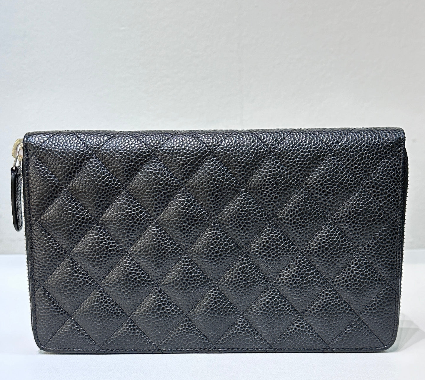 Chanel Large Iridescent Caviar Quilted Zip Around Organizer Wallet Black