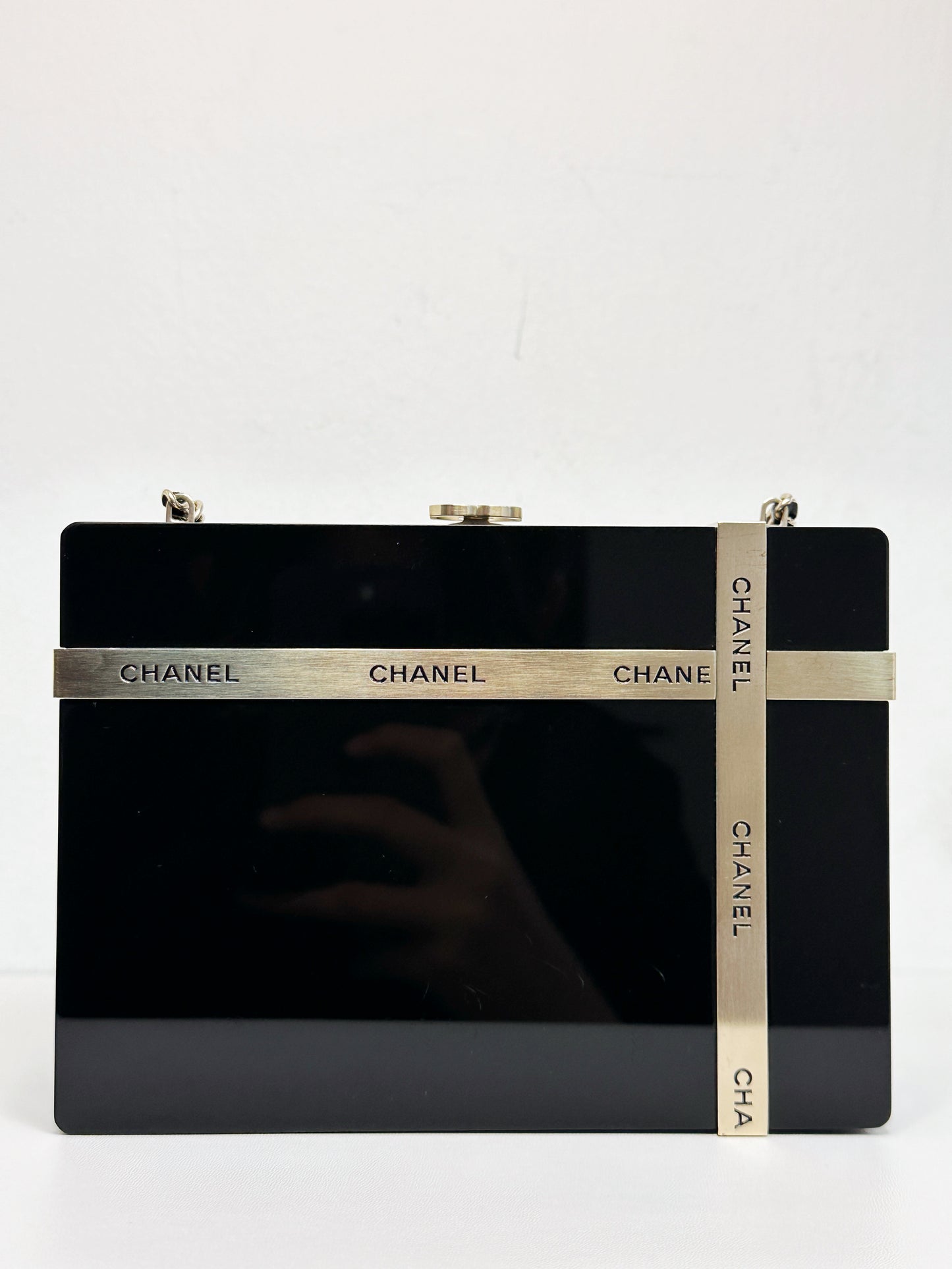 Chanel Plexiglass Gift Box Clutch Black 2327 holo card