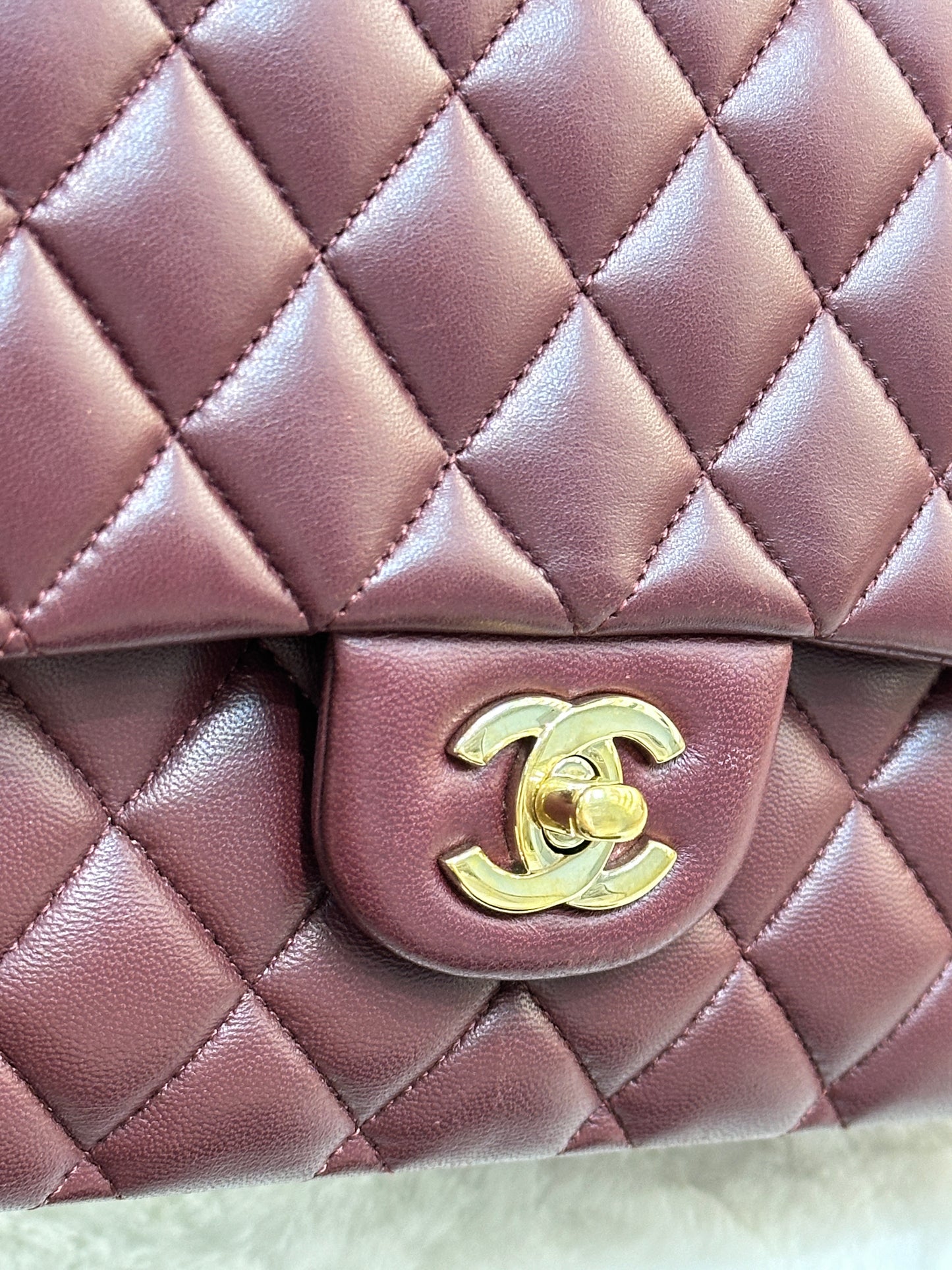 CHANEL Lambskin Quilted Medium Double Flap Burgundy