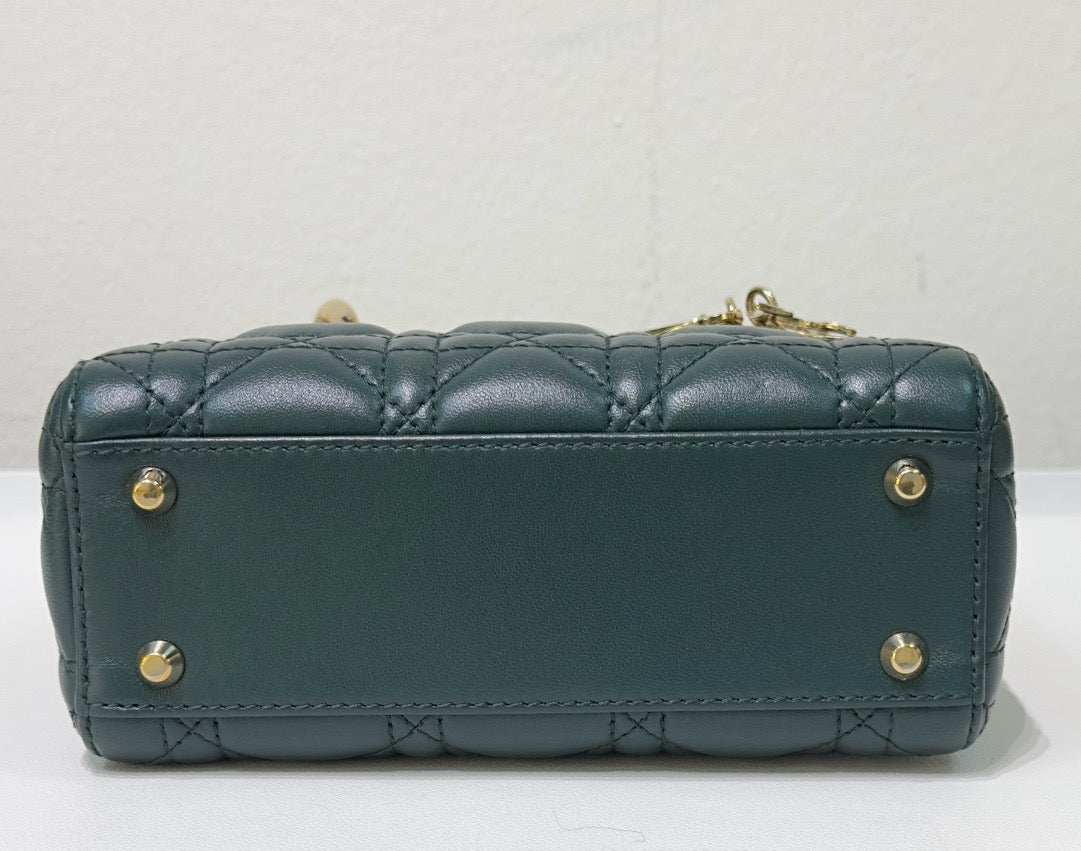 Christian Dior Mini Lambskin Cannage Lady Dior Green