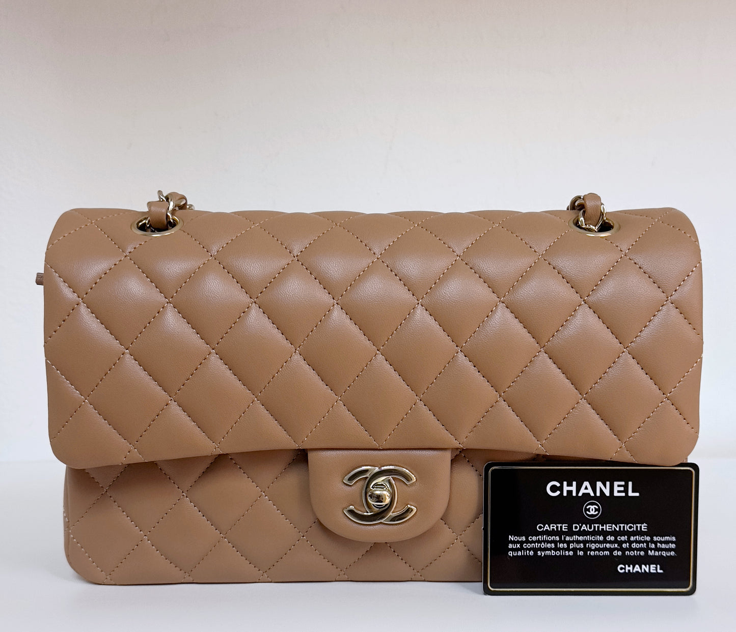 Chanel Medium Lambskin Classic Double Flap Bag 21P Caramel LGHW 3091 holo card