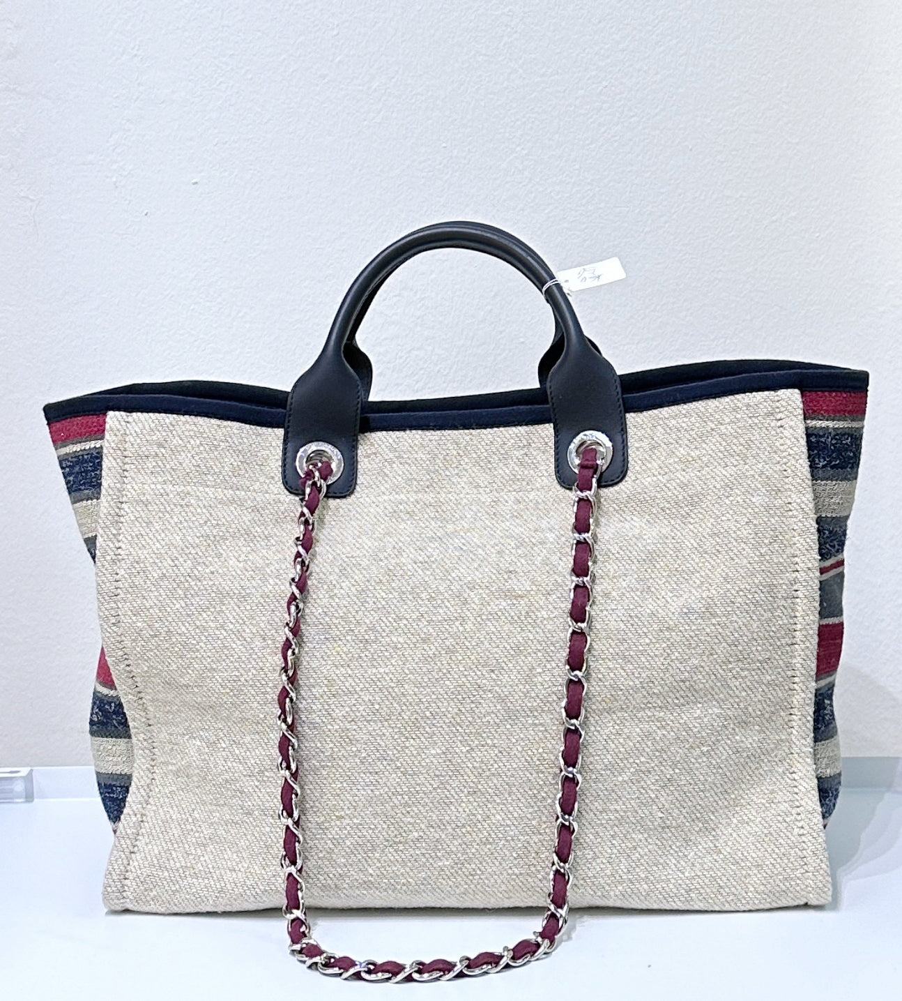 Chanel Deauville Tote Canvas with Striped Detail Medium