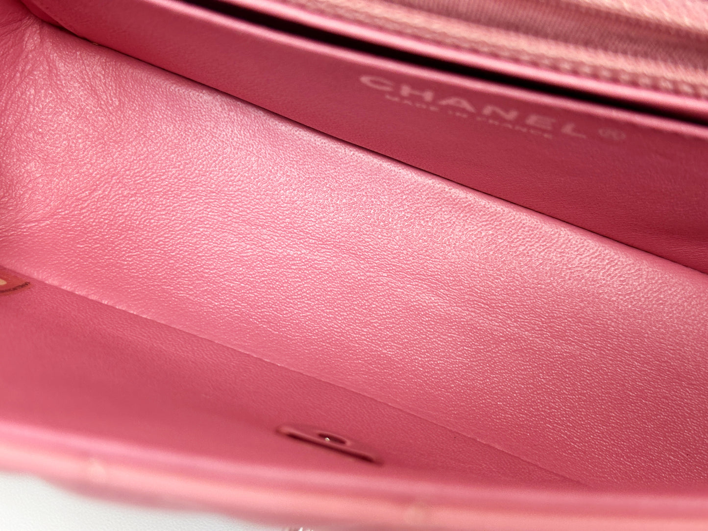 CHANEL Pink Lambskin Quilted Mini Rectangular Flap Bag Pink