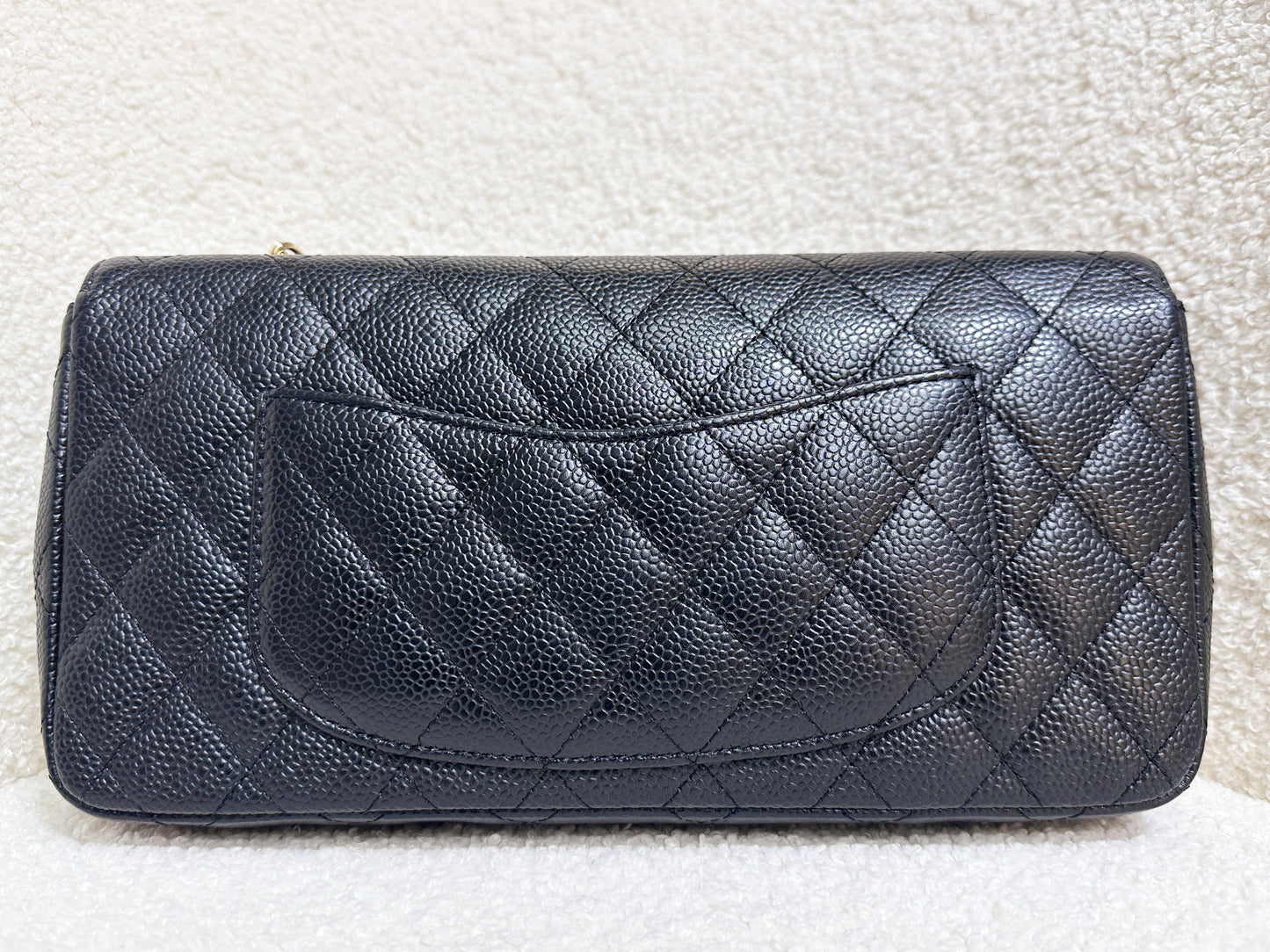 Chanel 24K Gold Caviar East West Flap Bag Black GHW 1273 holo card