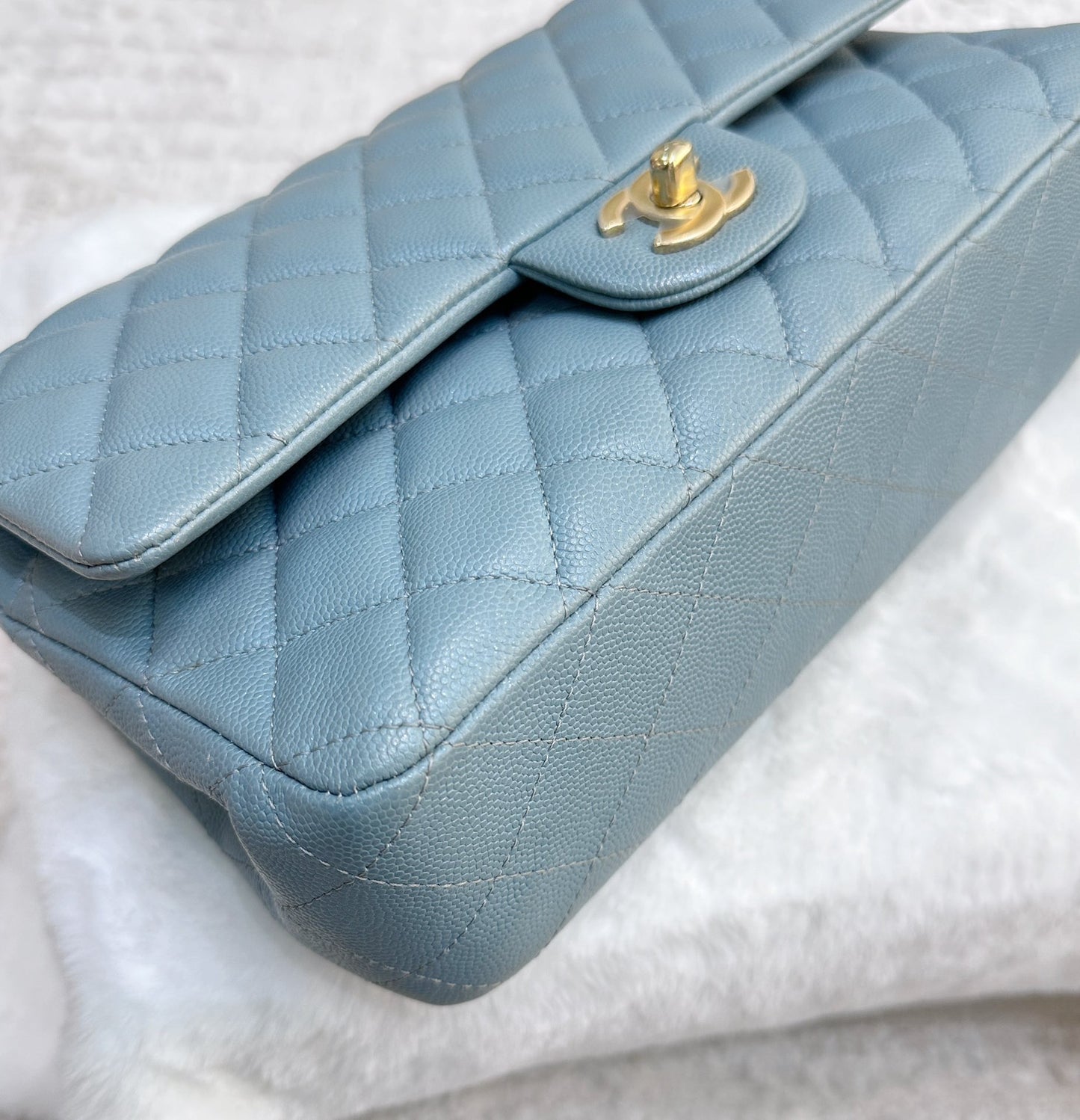 Chanel Medium Classic Sky Blue Bag 18C