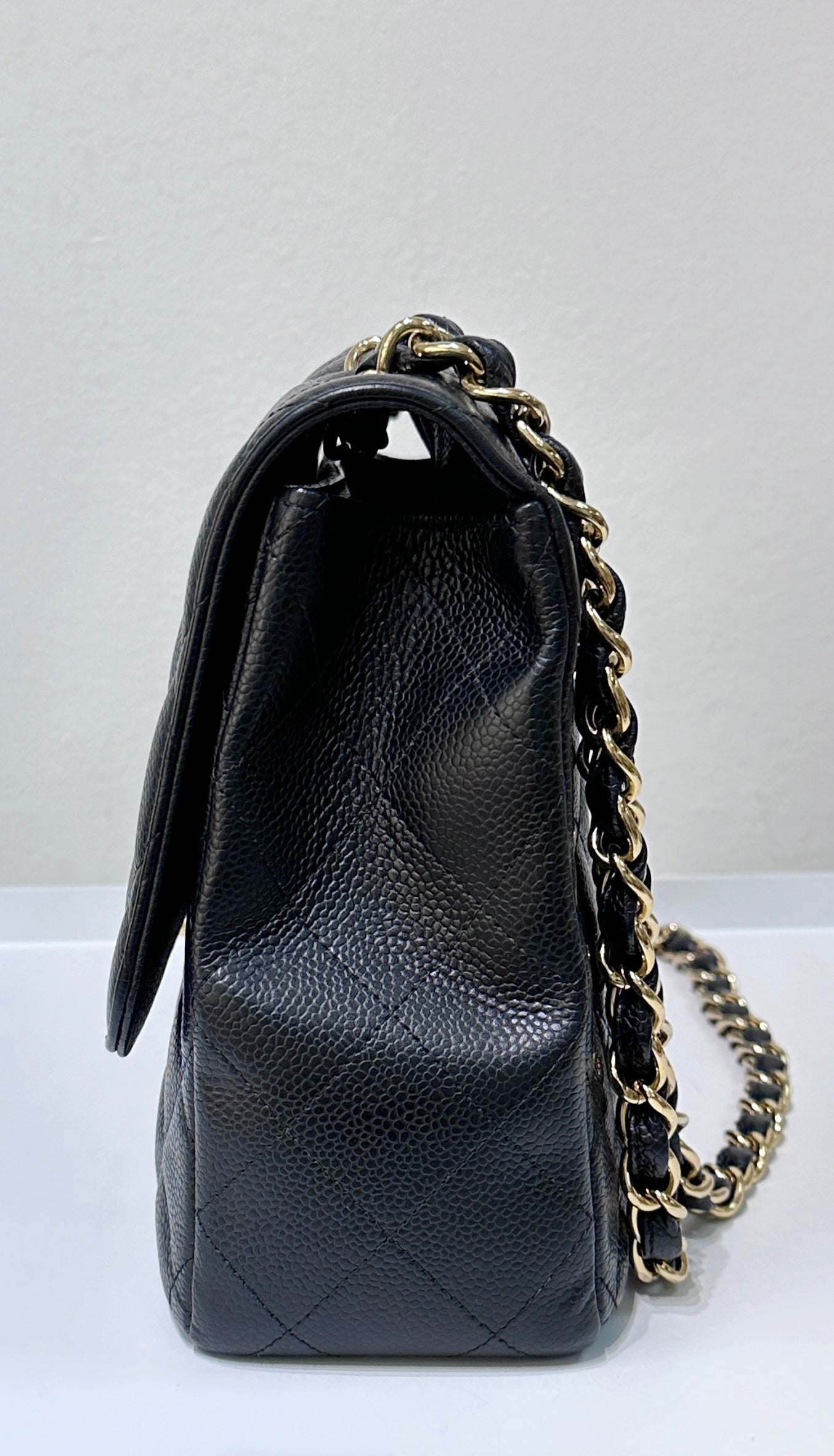 Chanel Vintage Jumbo Single Flap in Black Caviar with 24K Gold Hardware