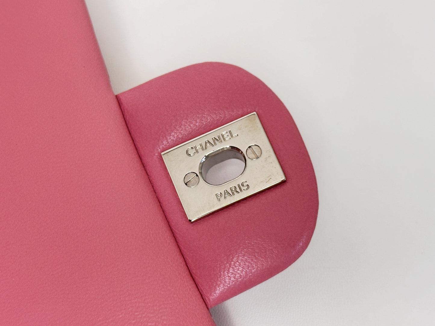 CHANEL Pink Lambskin Quilted Mini Rectangular Flap Bag Pink