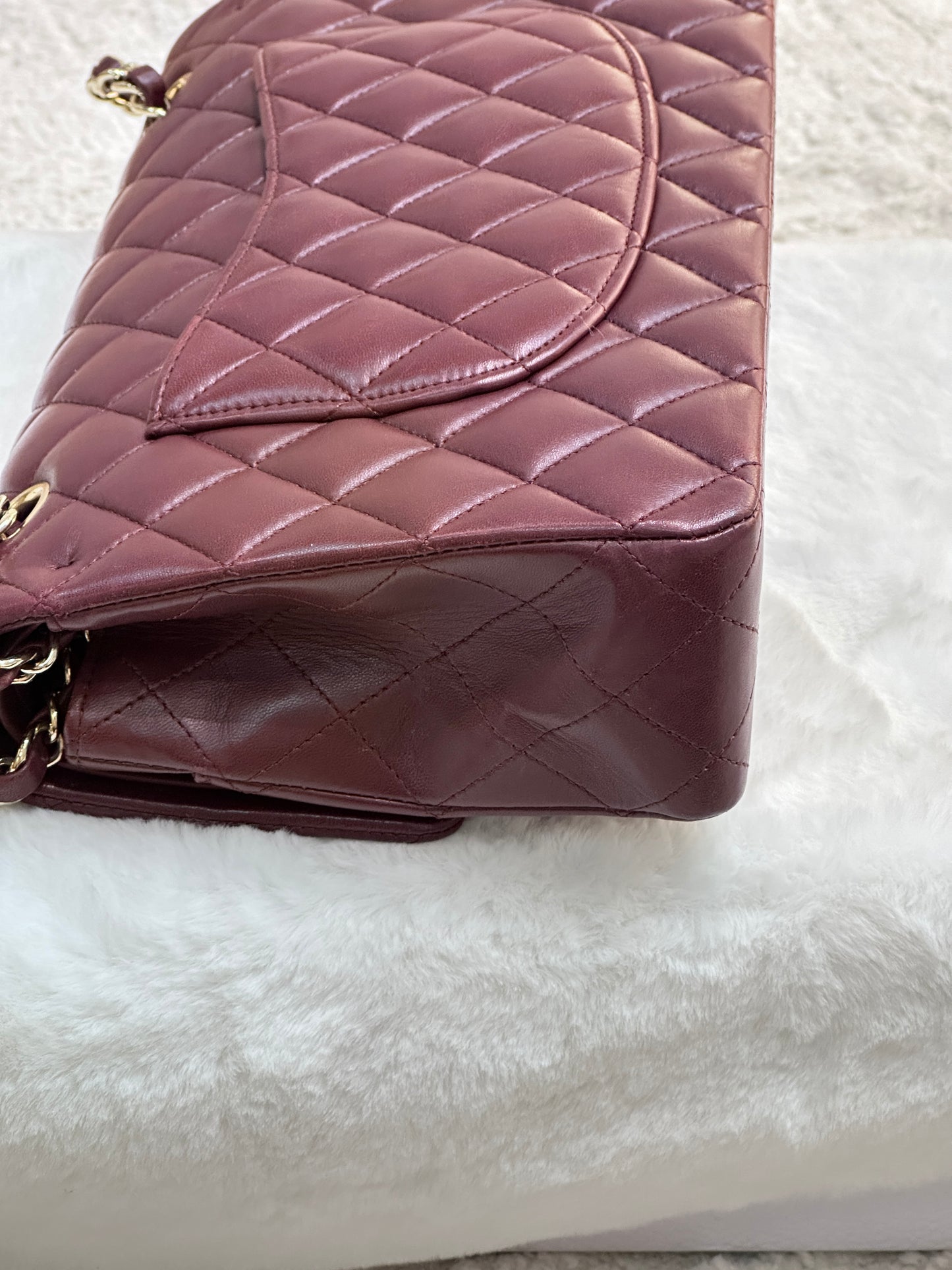 CHANEL Lambskin Quilted Medium Double Flap Burgundy