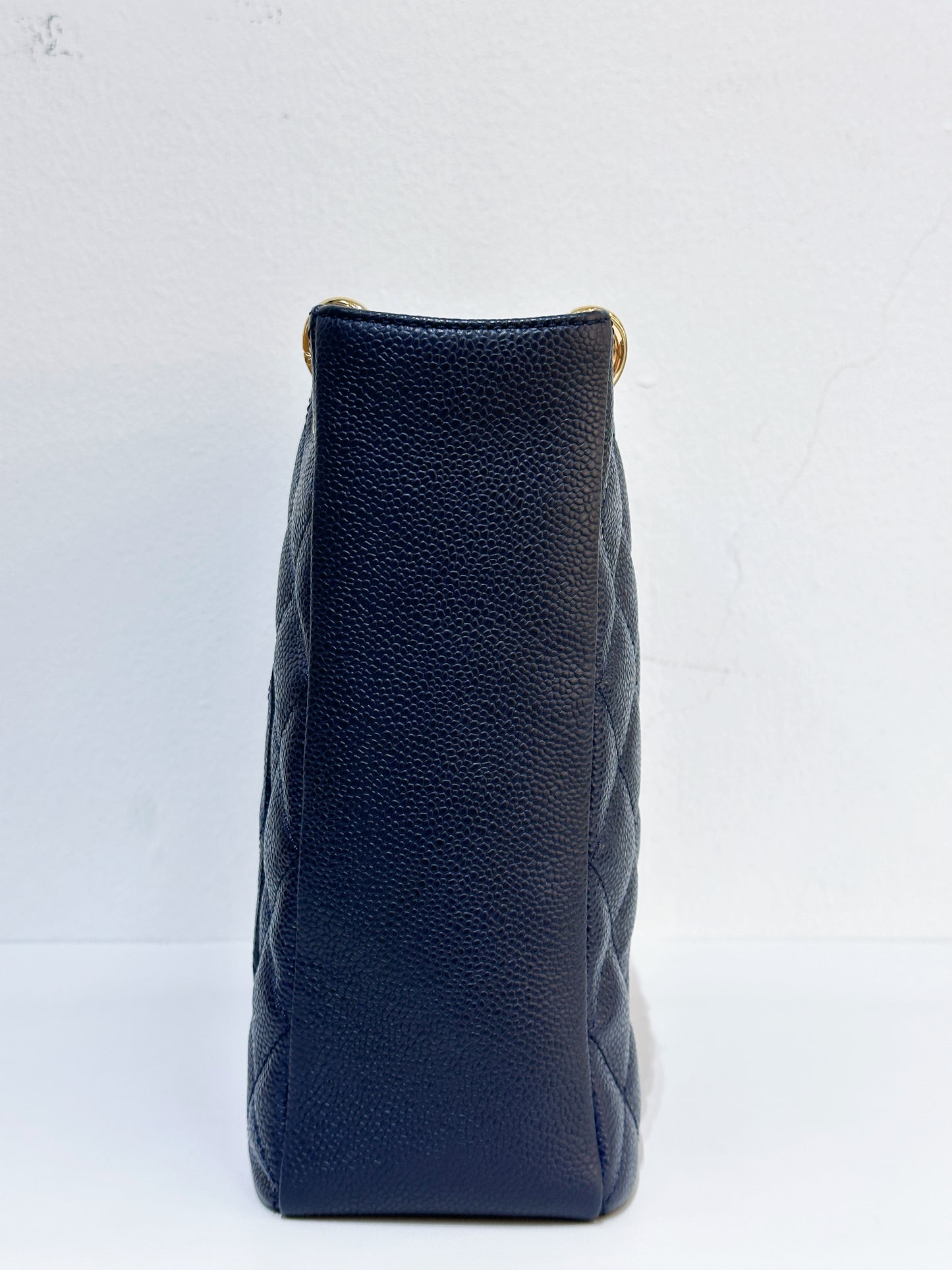Chanel Caviar Quilted Petit Shopping Tote PST Navy Blue 1898 holo card