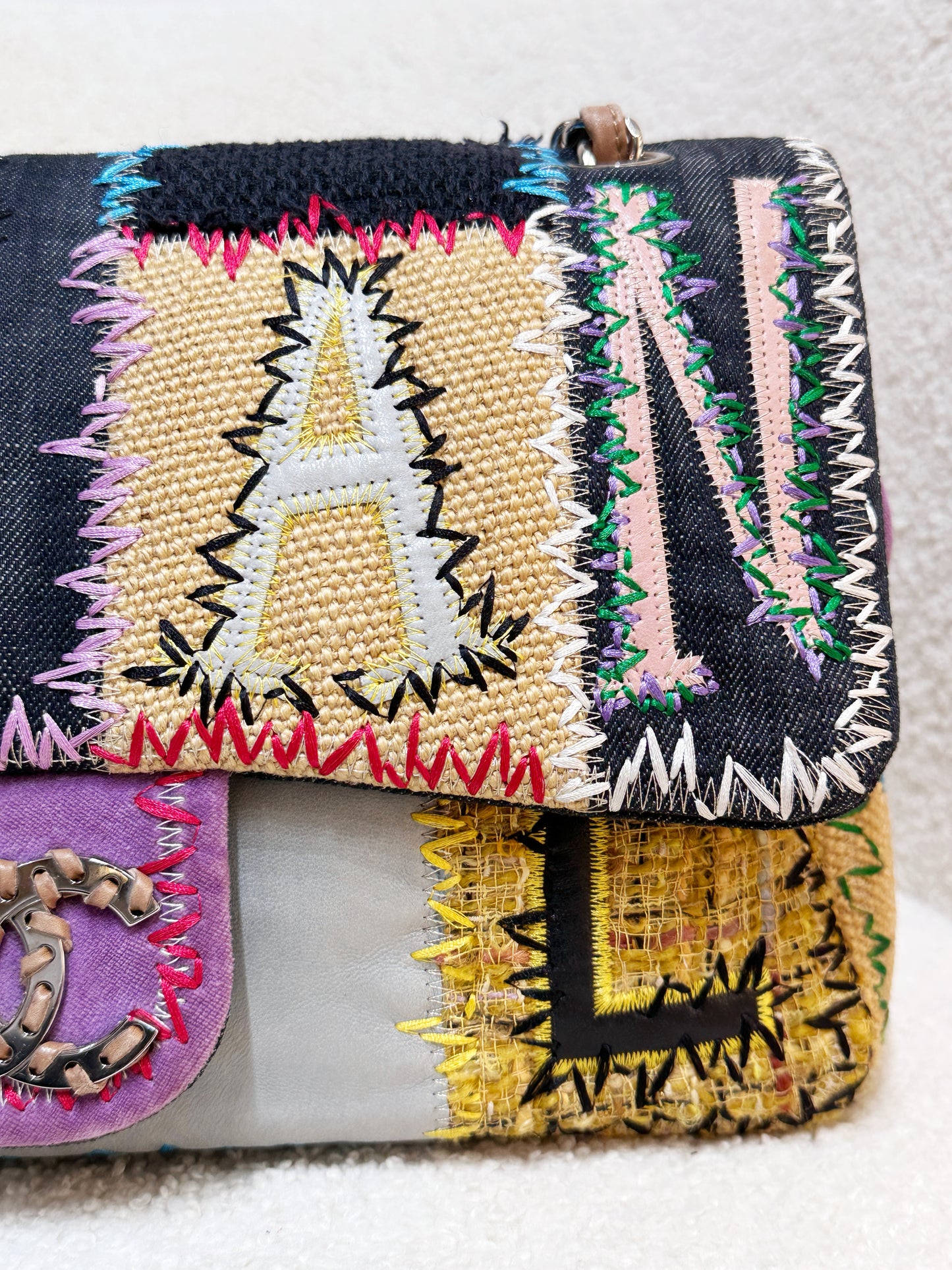 CHANEL TIMELESS PATCHWORK MULTICOLOR JUMBO SINGLE FLAP BAG 1443 holo card