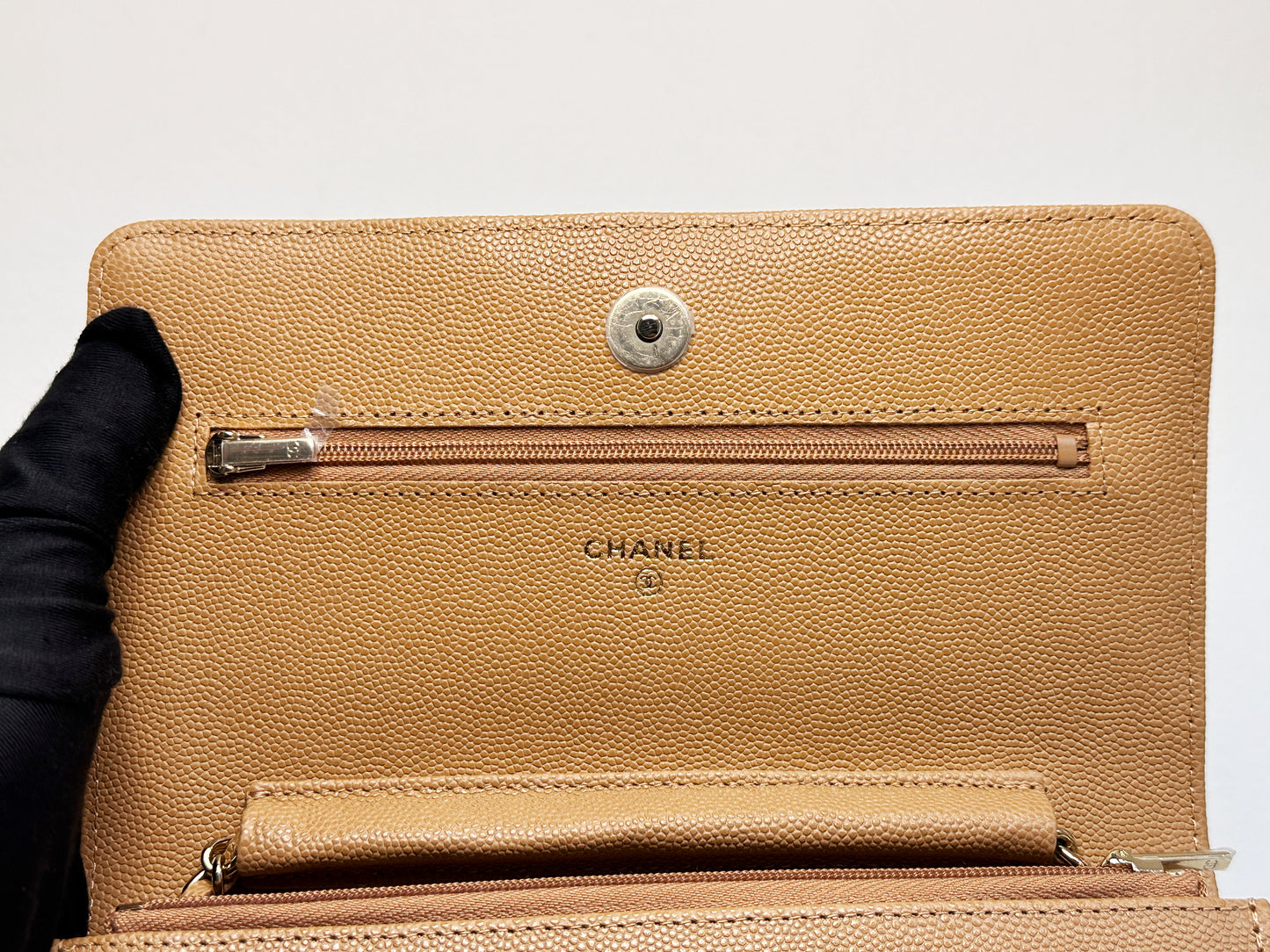 Chanel 23P Caramel Dark Beige Caviar Classic Quilted Wallet on chain LGHW UK27 microchip