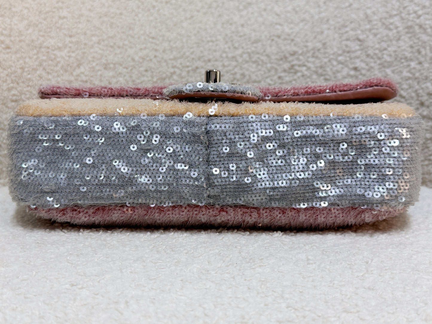 Chanel 18S Sequin Mini Waterfall Flap Pink Blue Yellow 2557 holo card