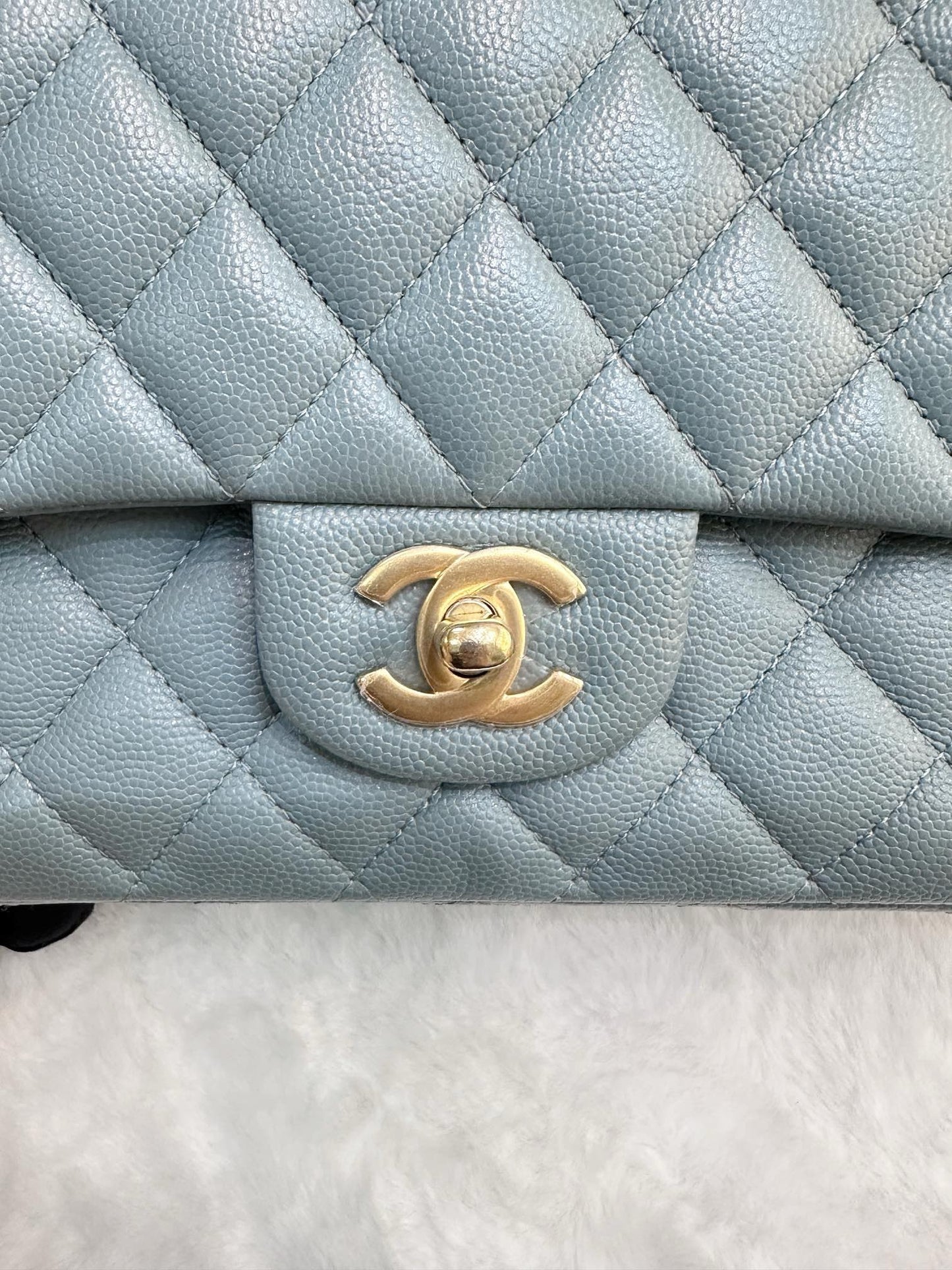 Chanel Medium Classic Sky Blue Bag 18C