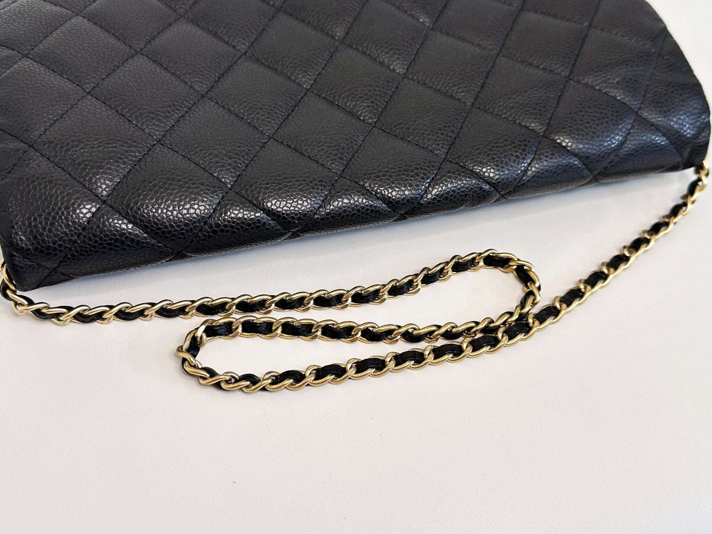 Chanel Caviar Quilted Clutch With Chain Flap Black GHW 2045 holo