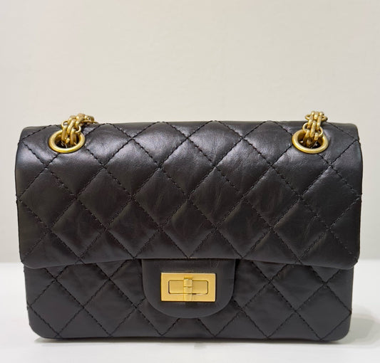 Chanel Mini Aged Calfskin Quilted 2.55 Reissue Flap Black Bag