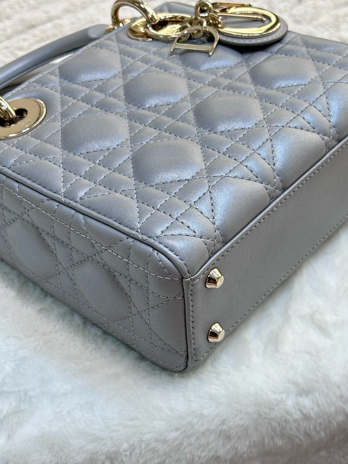 Christian Dior Mini Lambskin Cannage Lady Dior Gray Opaline GHW