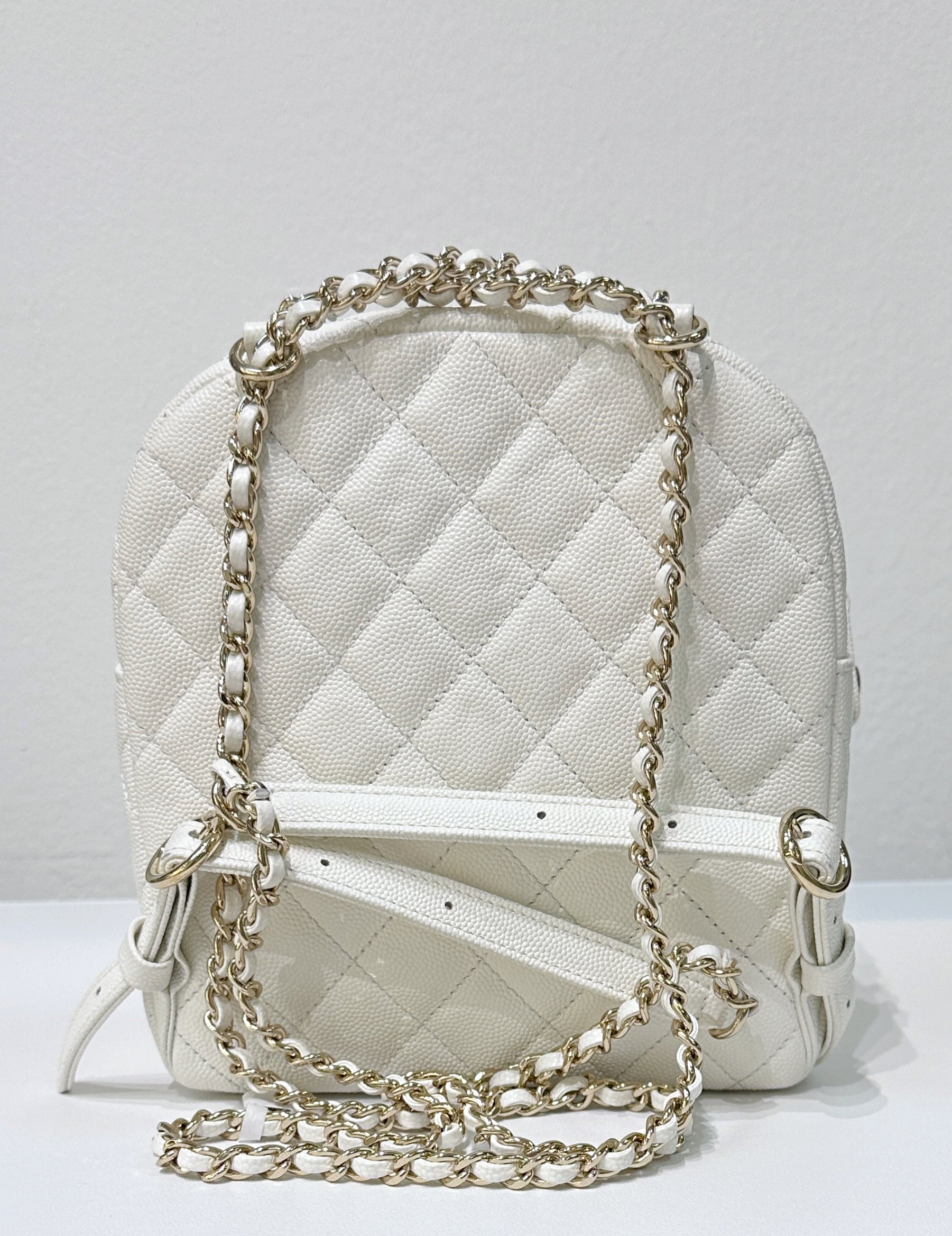 chanel mini backpack white Chanel White CC Day Mini Quilted Backpack – Jemeryluxury