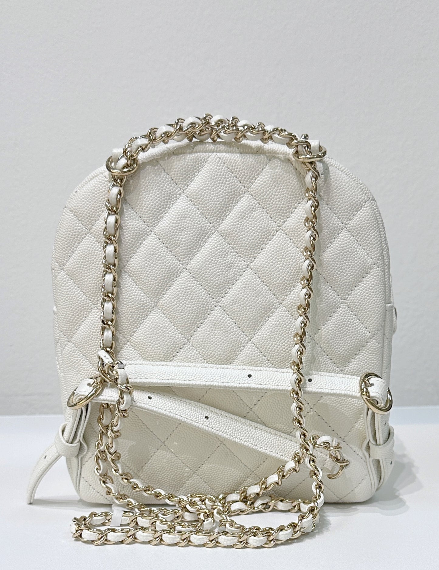 Chanel White CC Day Mini Quilted Backpack