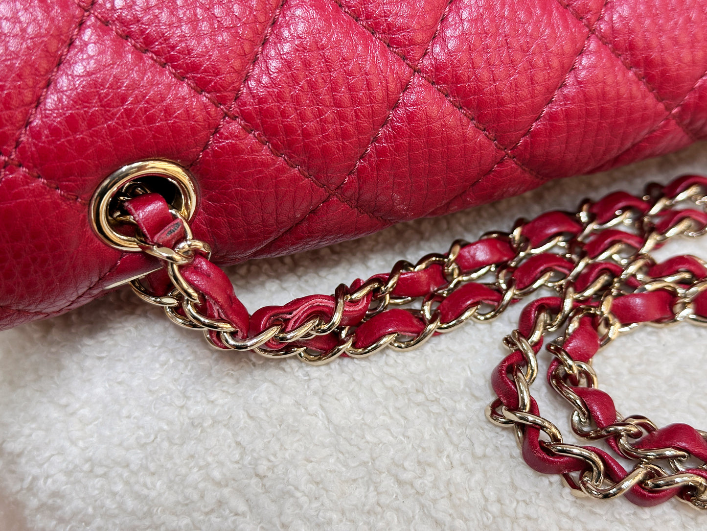 Chanel Red Grained Calfskin XL Small Travel Flap Bag Light Gold Hardware