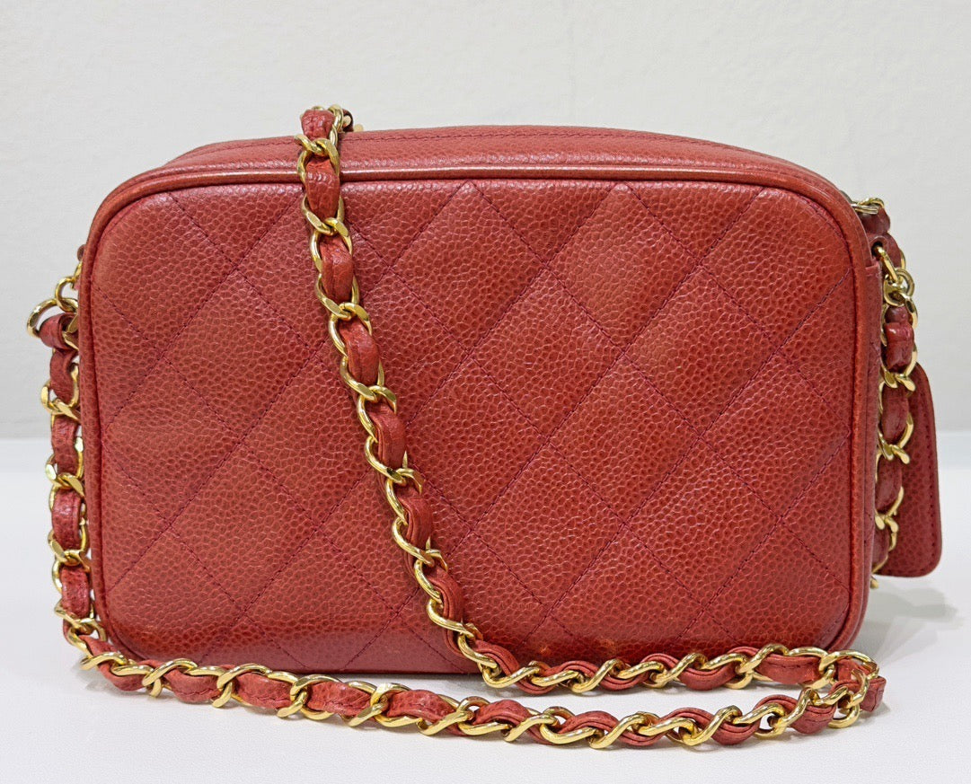 Chanel Caviar Quilted Camera Case Red