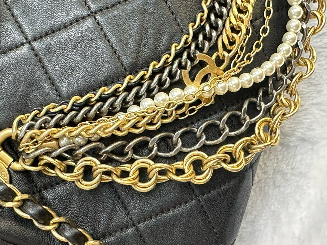 Chanel Lambskin Quilted All About Chains Camera Bag Black