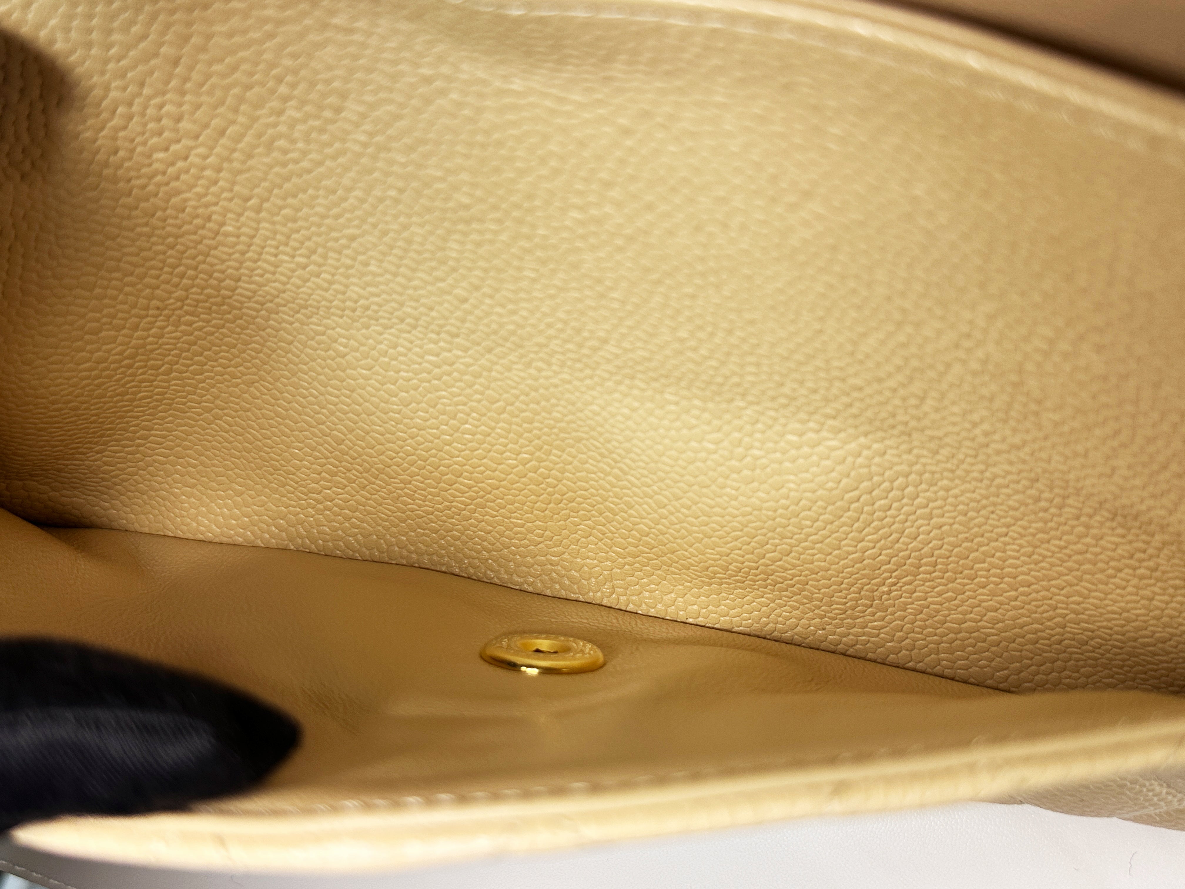 Chanel Medium Beige Classic Caviar Double Flap Bag GHW 2163 holo