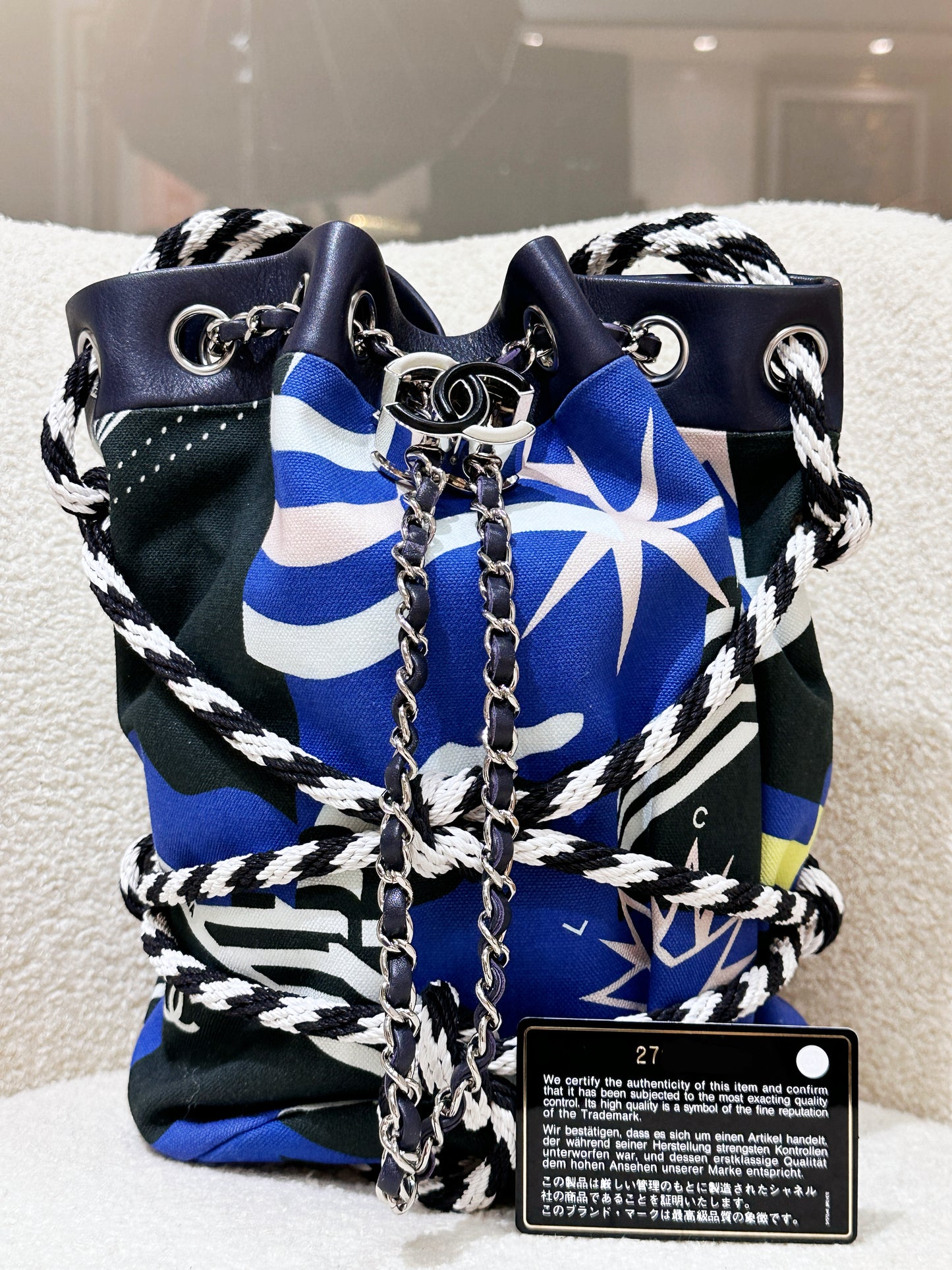 Chanel Blue Cotton Drawstring Bag Multiple colors 2704 holo card