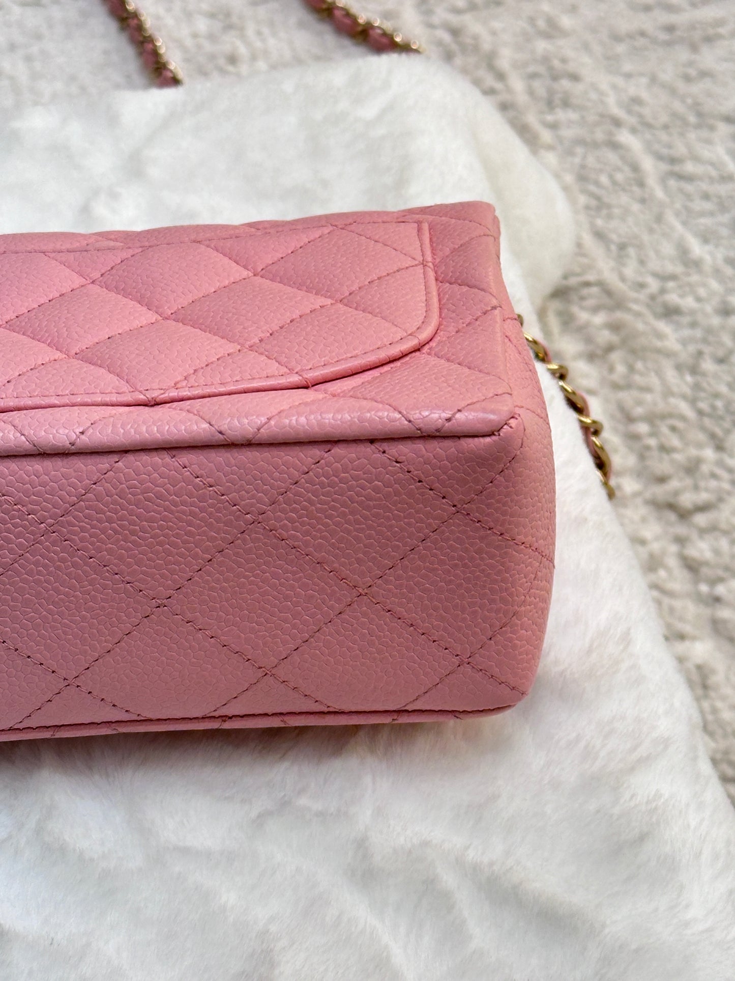 Chanel Mini Square Classic Caviar Flap Pink. Body lightly touched