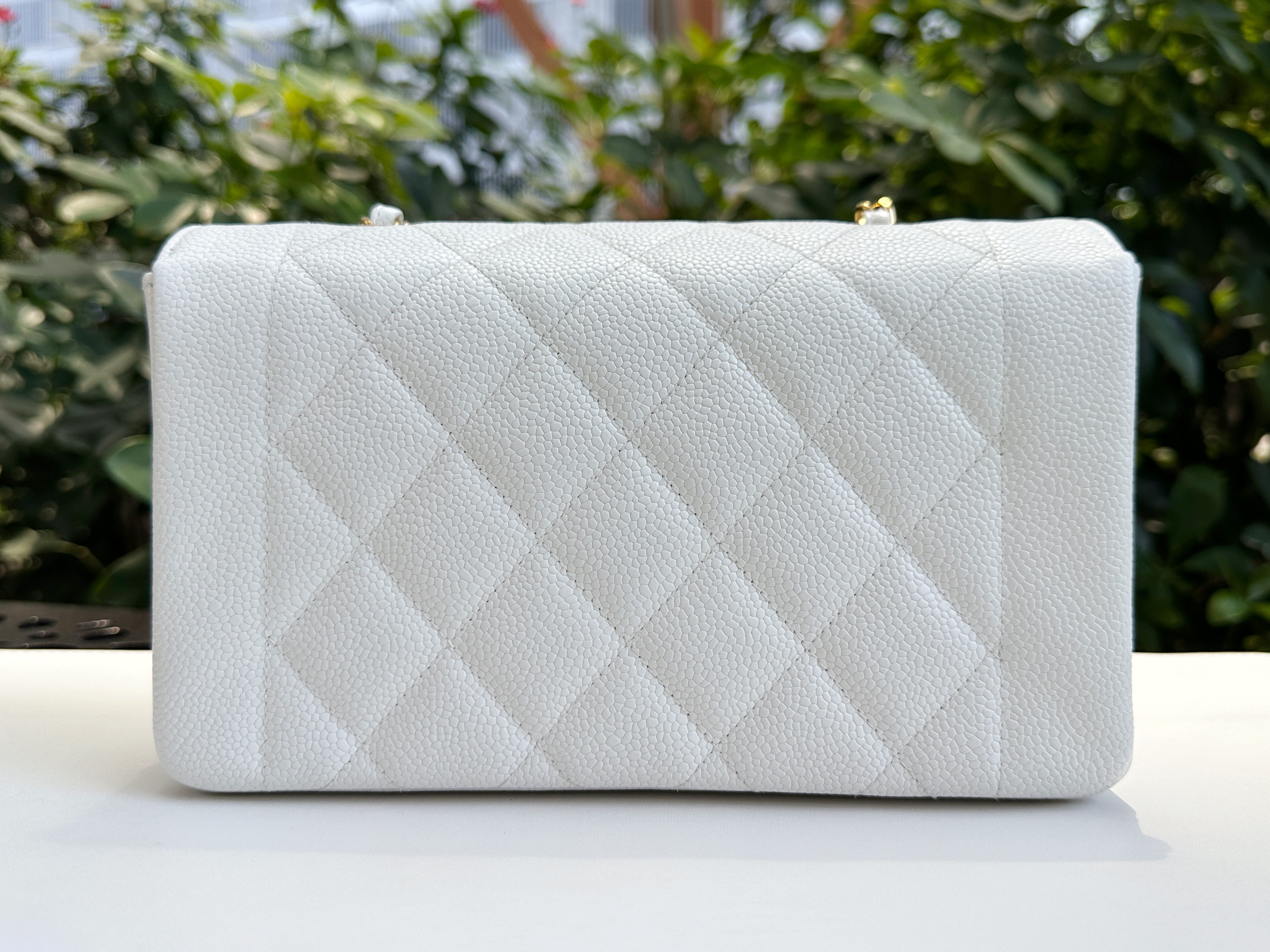 Chanel Vintage Quilted Diana Flap Bag Caviar White 33 holo card