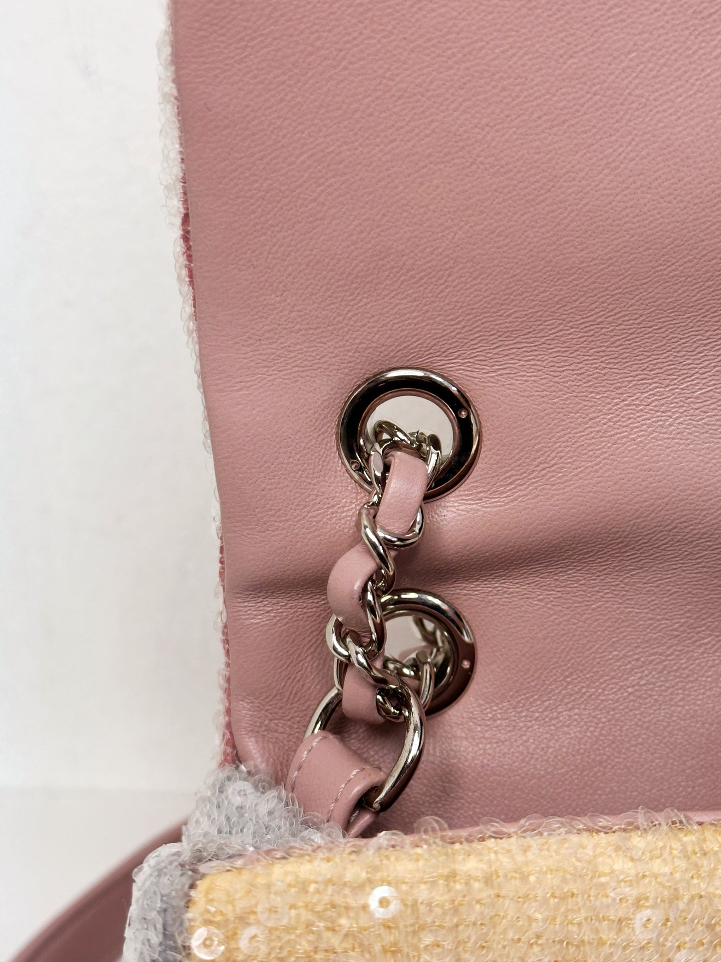 Chanel 18S Sequin Mini Waterfall Flap Pink Blue Yellow 2557 holo card