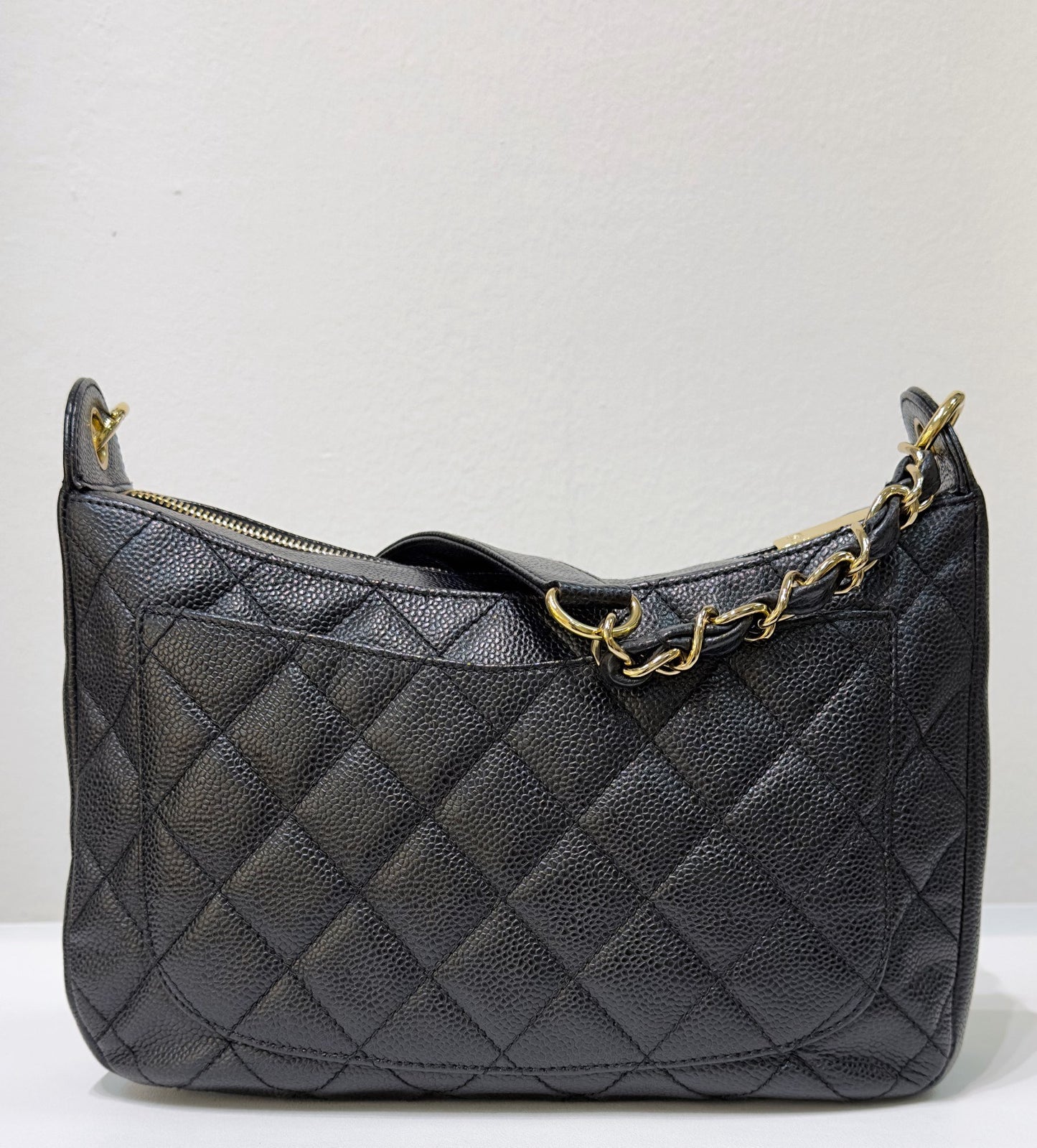 Chanel Medium Caviar Quilted Pochette Shoulder Bag Black GHW