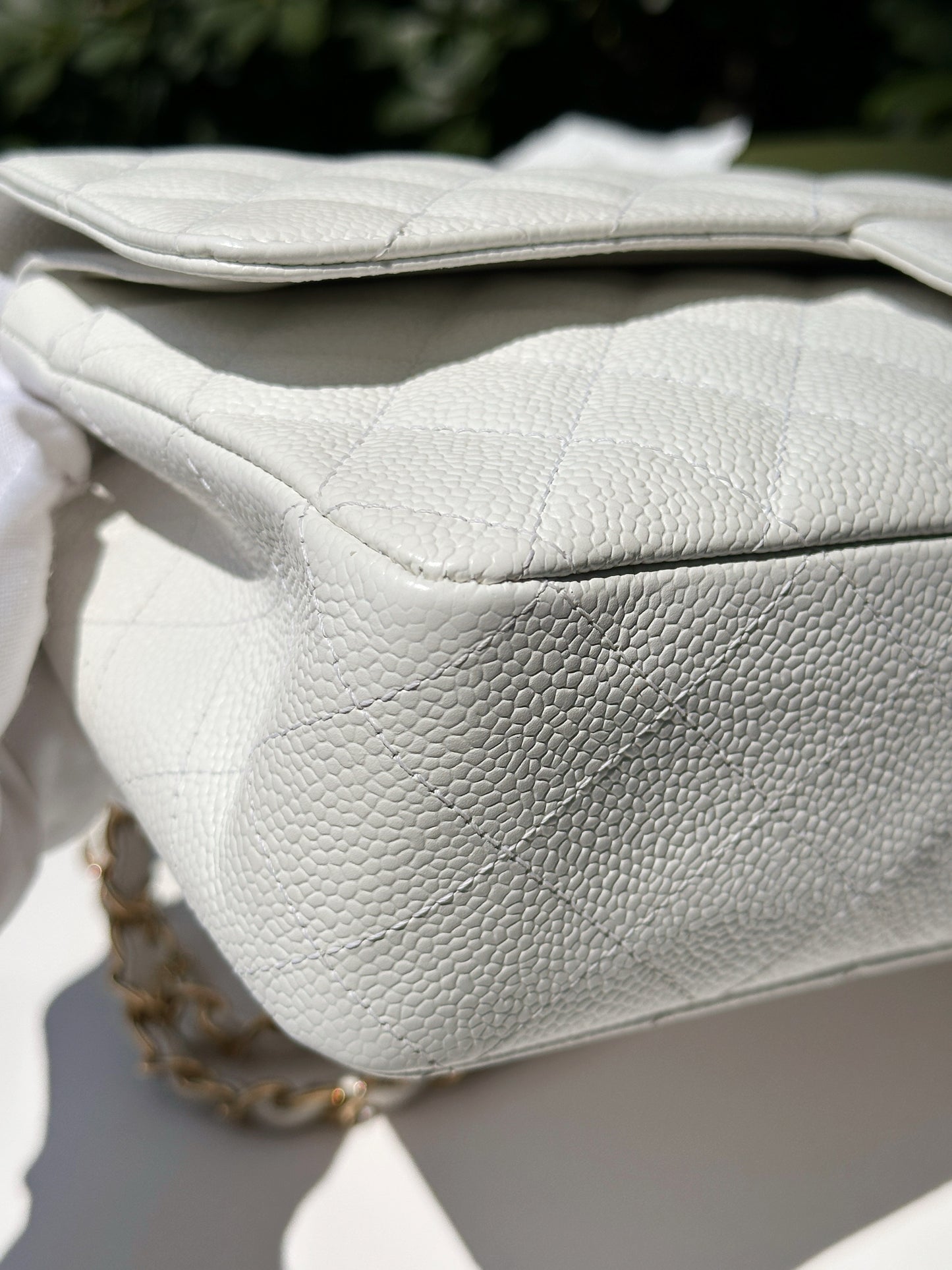 Chanel White Caviar Medium Classic Double Flap Bag 1350 holo