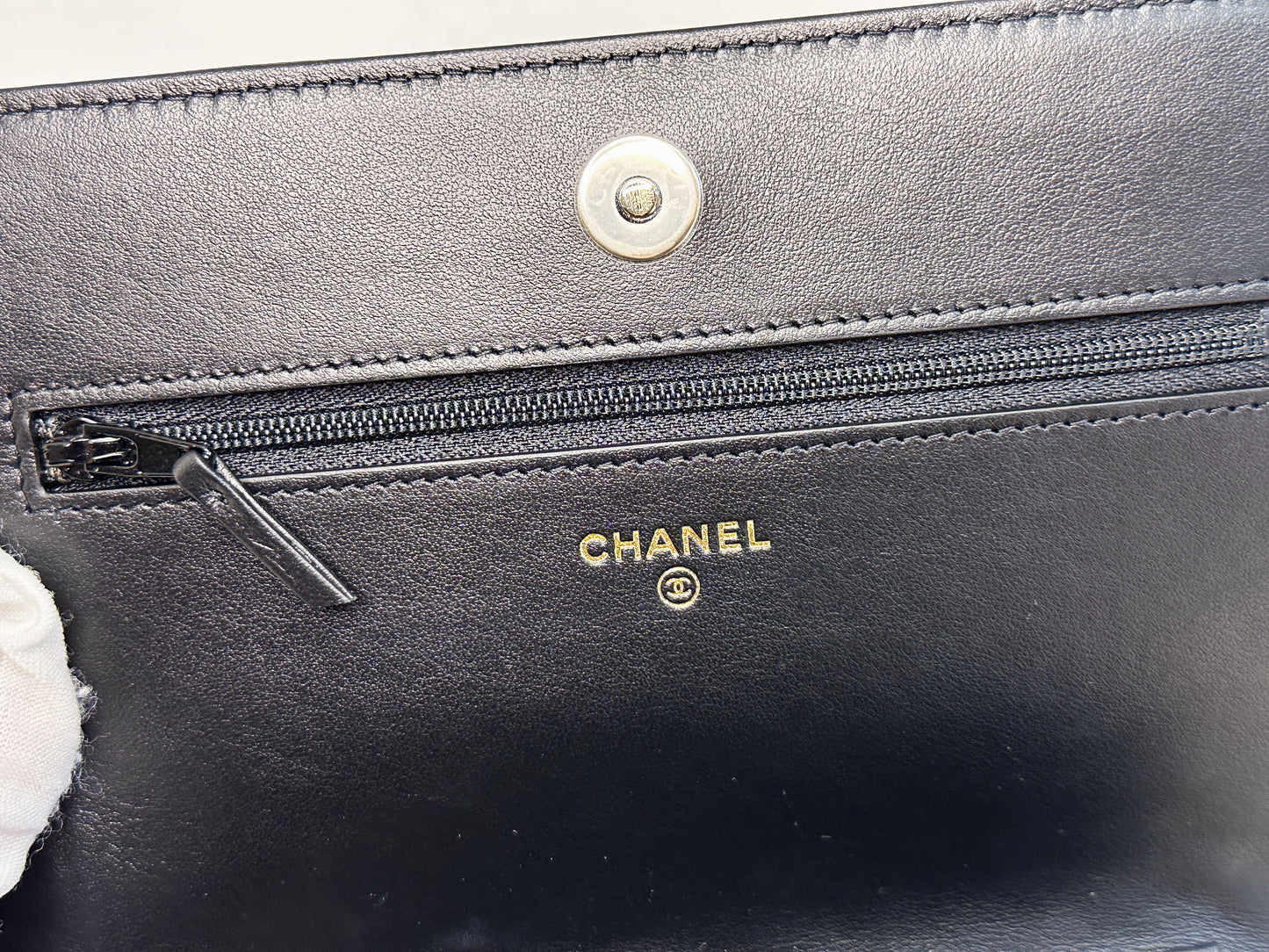 Chanel Black Caviar Camellia Embossed Wallet on Chain WOC Crossbody/ Clutch Bag 2951 holo card