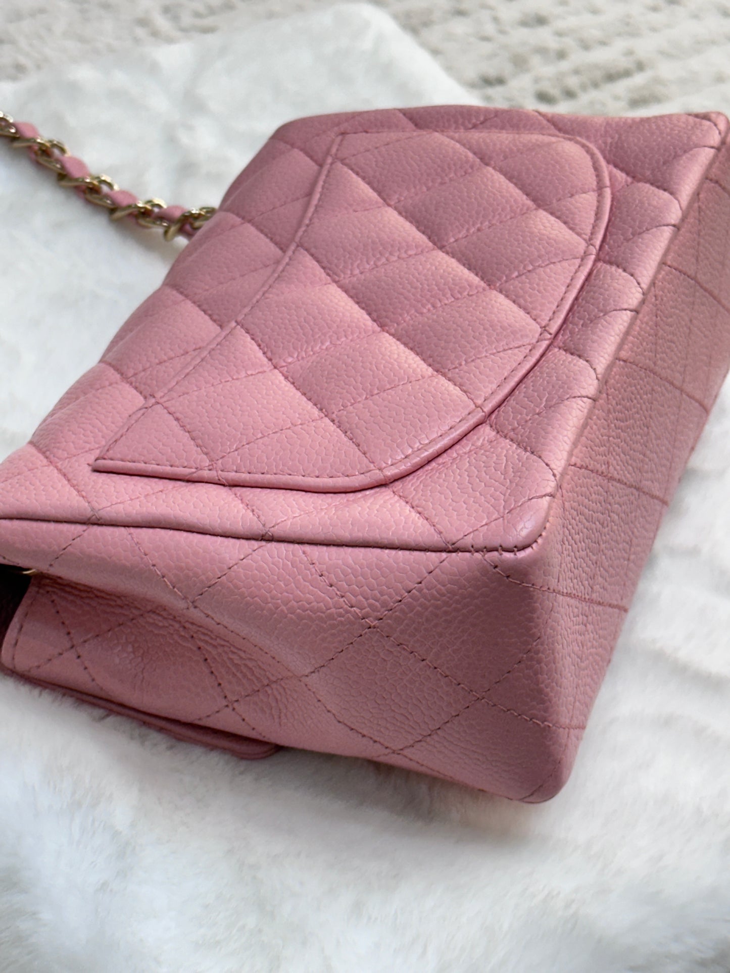 Chanel Mini Square Classic Caviar Flap Pink. Body lightly touched