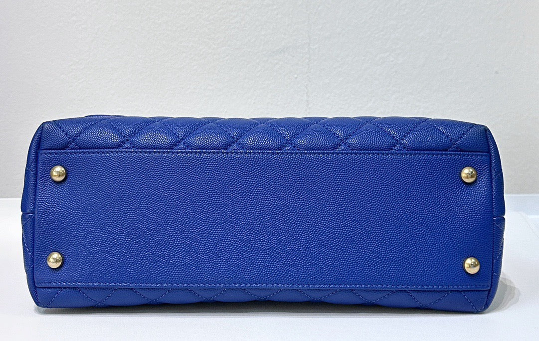 Chanel Medium Caviar Lizard Embossed Quilted Coco Handle Flap Dark Blue