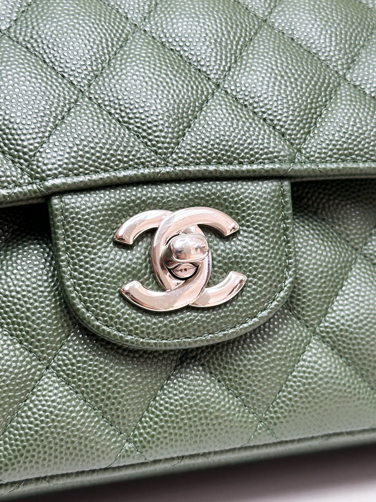 Chanel Medium Classic Quilted Double Flap Bag Green 2517 holo