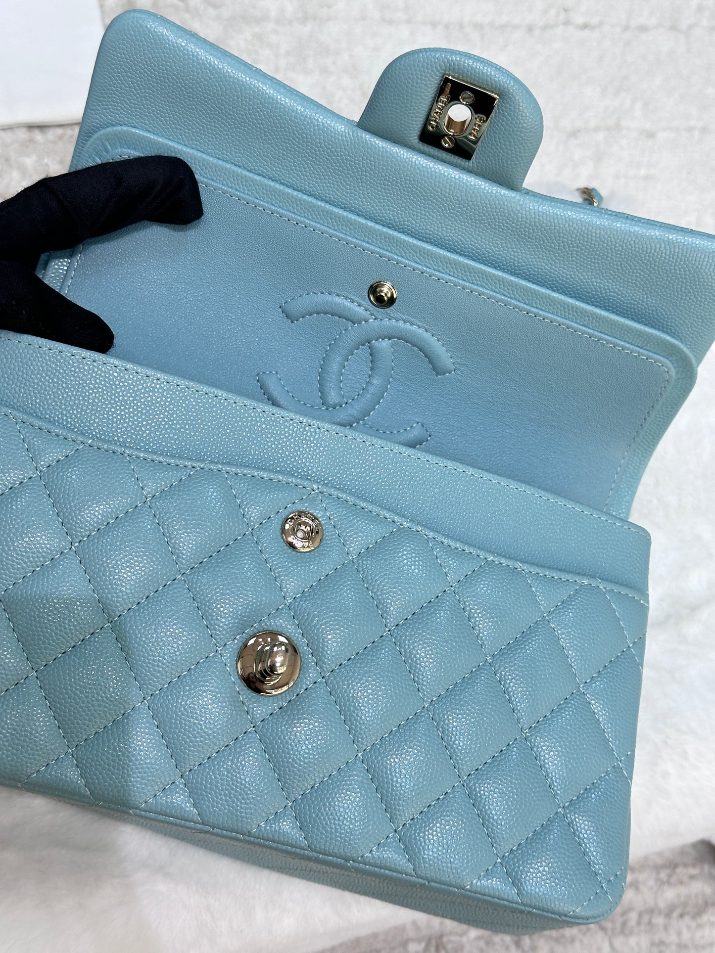 Chanel 20C Small Classic Double Flap Tiffany Blue Caviar GHW