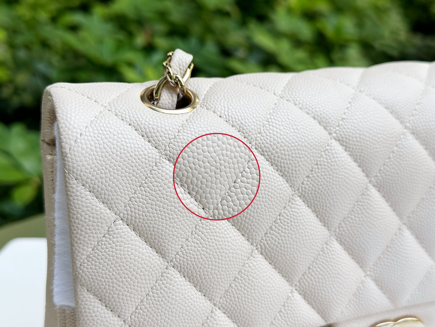 Chanel Medium Caviar Classic Quilted Double Flap Ivory Light Beige Bag LGHW