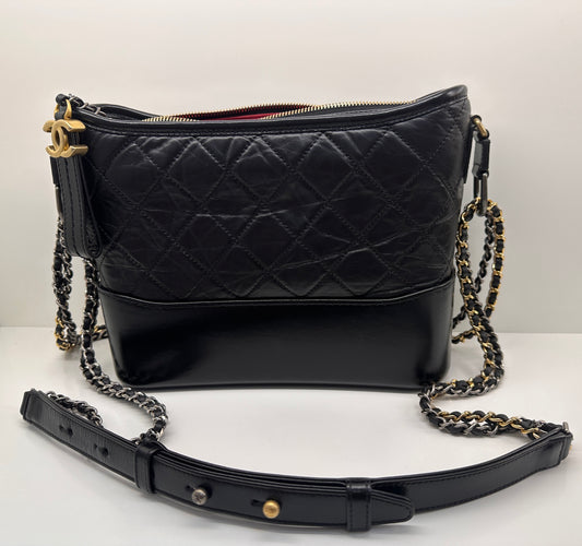 Chanel Quilted Medium Gabrielle Hobo Black Aged Calfskin Mixed Hardware