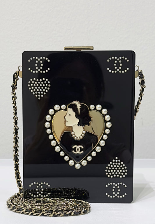 Chanel Plexiglass Pearl Playing Card Casino Minaudiere Clutch Black GHW