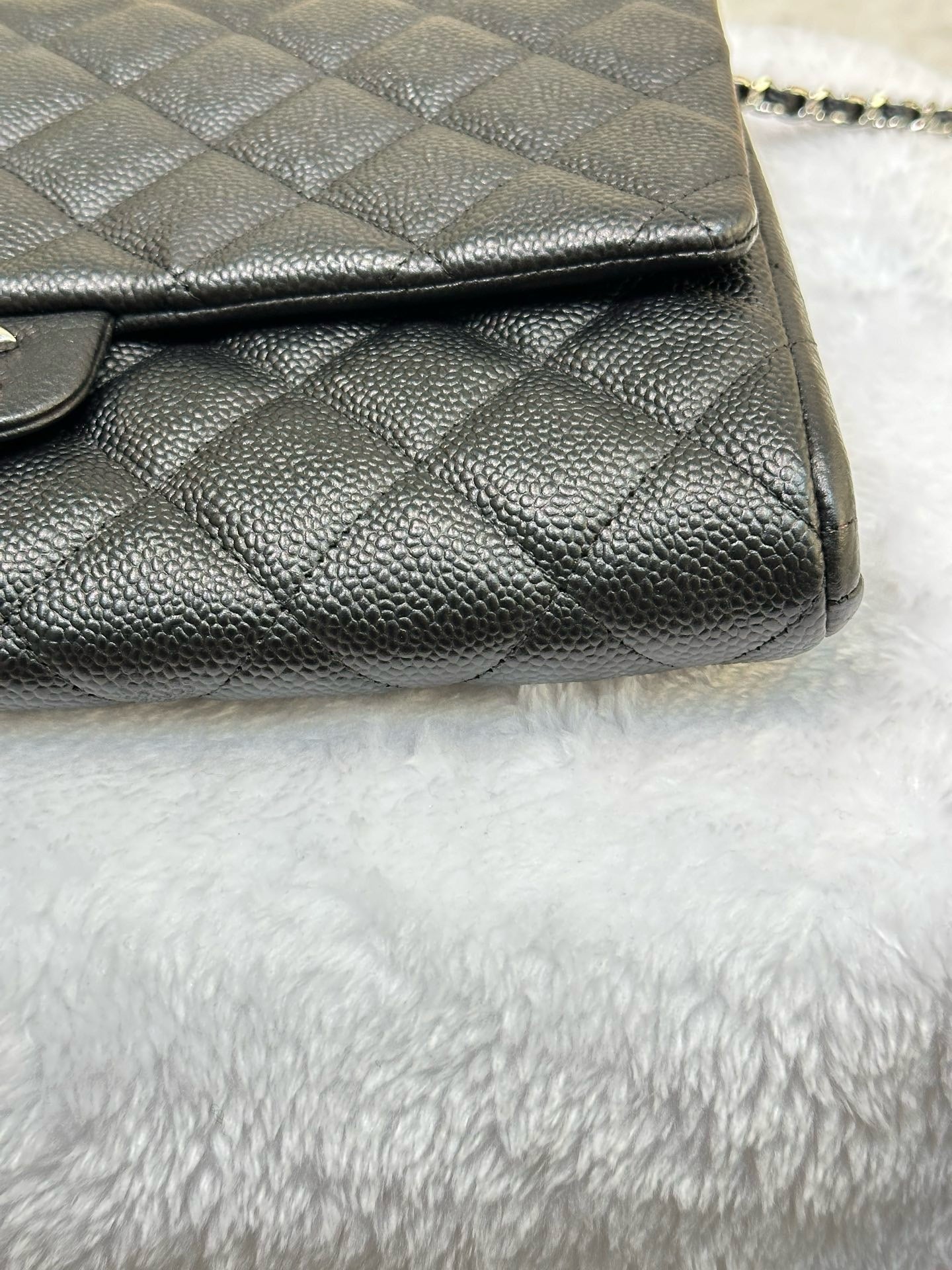 Chanel Black Quilted Caviar Leather Chain Flap Clutch Bag recolor (red to black )1799 holo