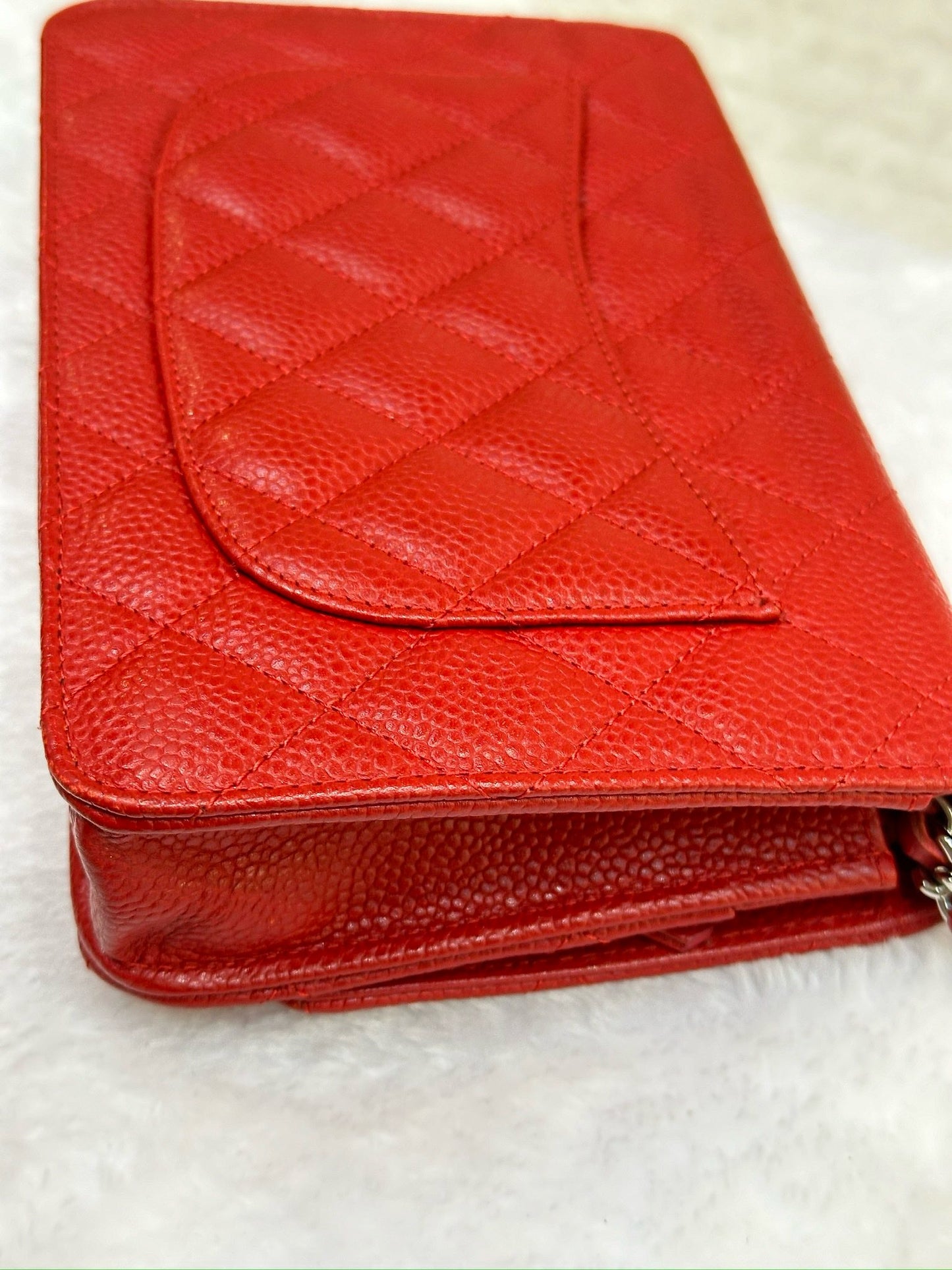 Chanel Caviar Quilted Wallet on Chain WOC Red 1874 holo card