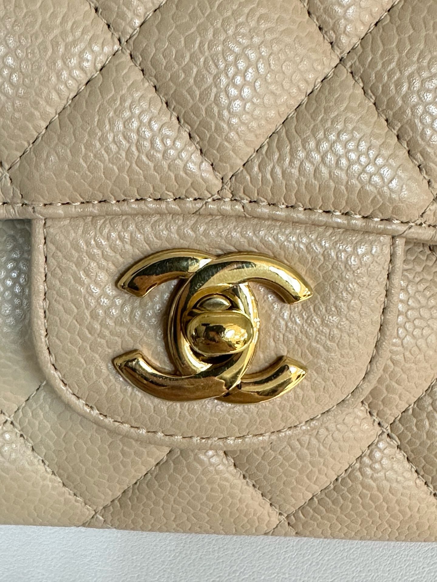 Chanel Medium Beige Classic Caviar Double Flap Bag GHW 1598 holo card