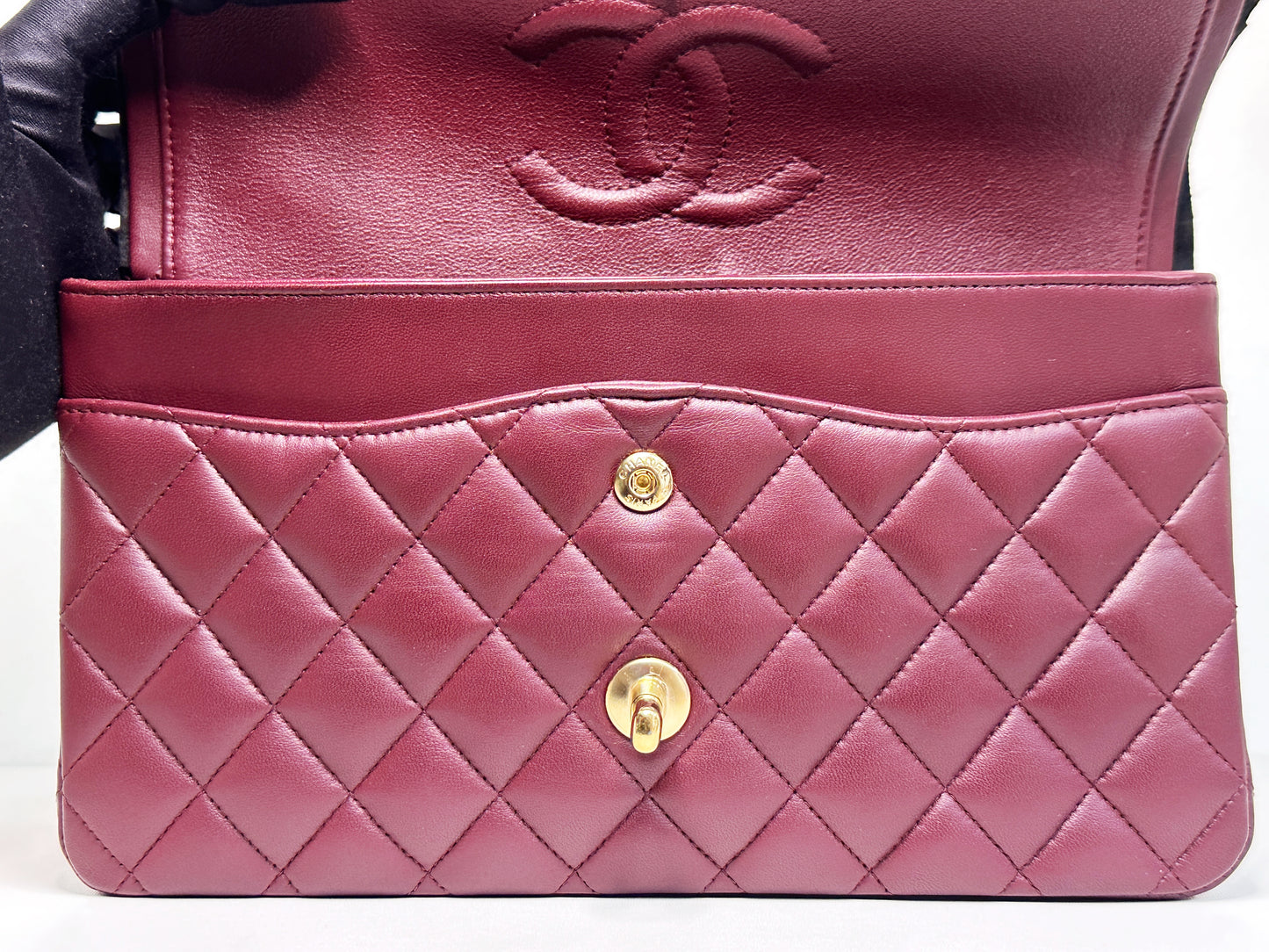 Chanel Classic Quilted Lambskin Medium Double Flap Bag Burgundy 2173 holo
