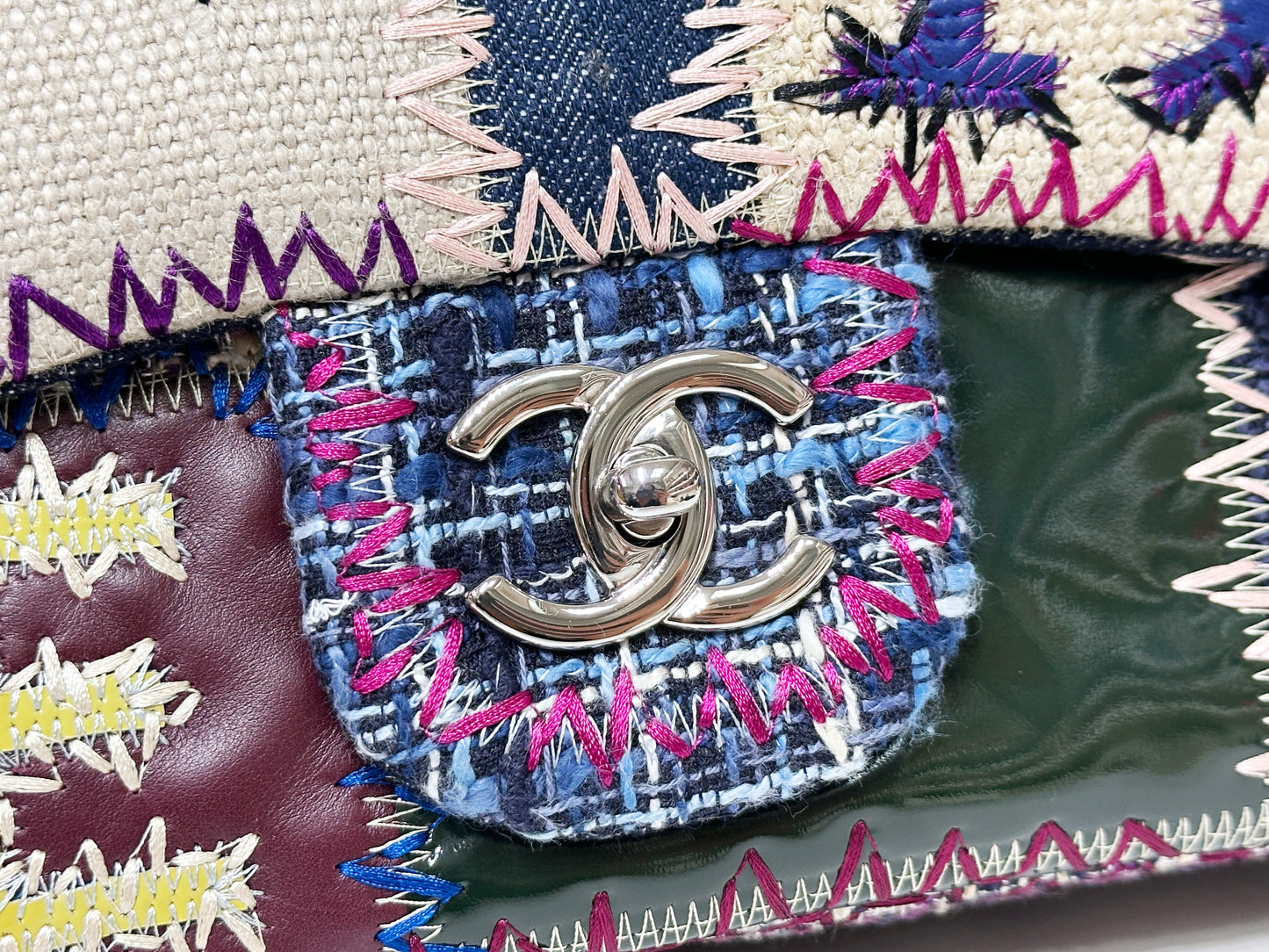 CHANEL TIMELESS PATCHWORK MULTICOLOR JUMBO SINGLE FLAP BAG 1630 holo card