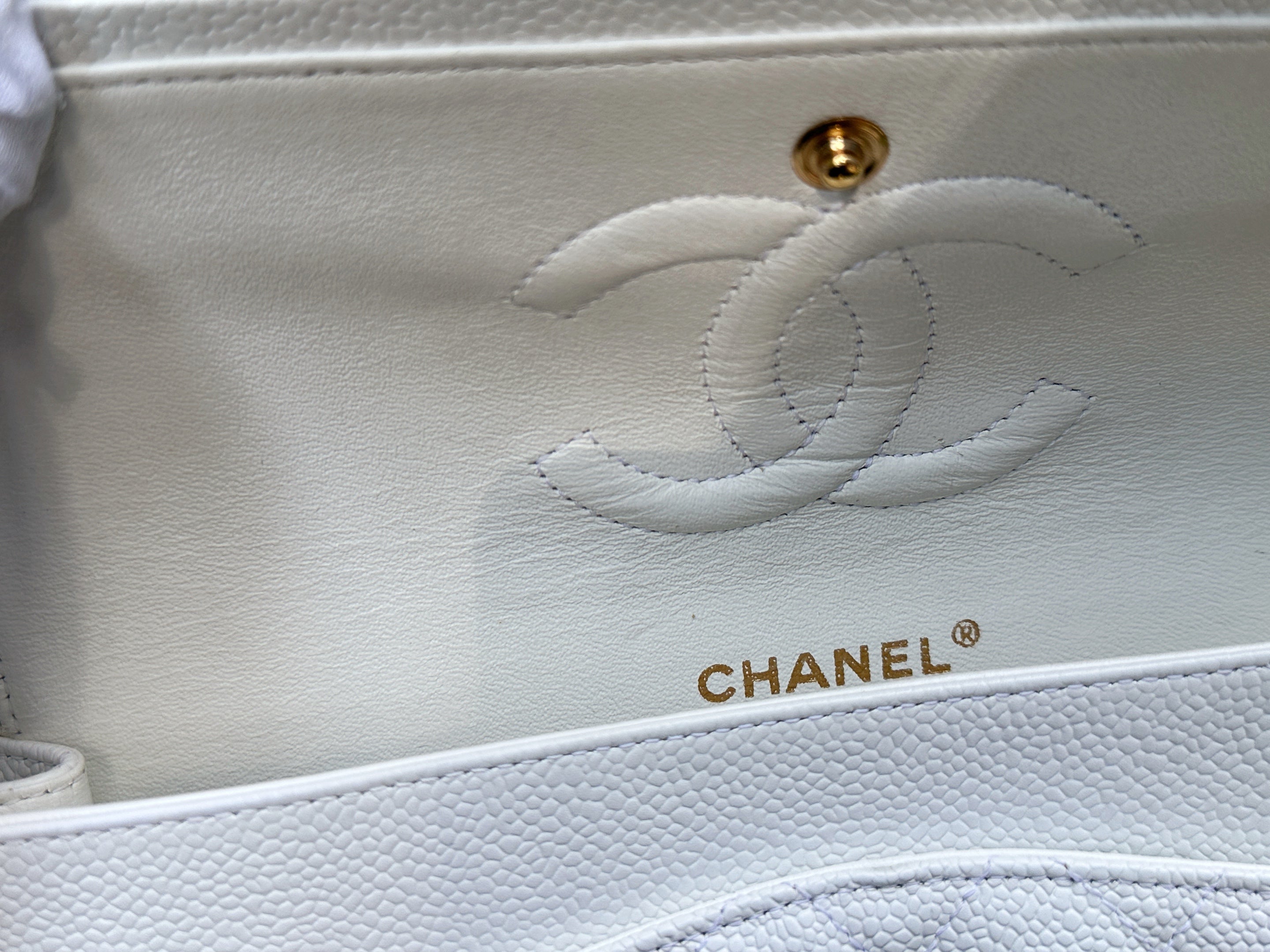 Chanel White Caviar Medium Classic Double Flap Bag 1350 holo