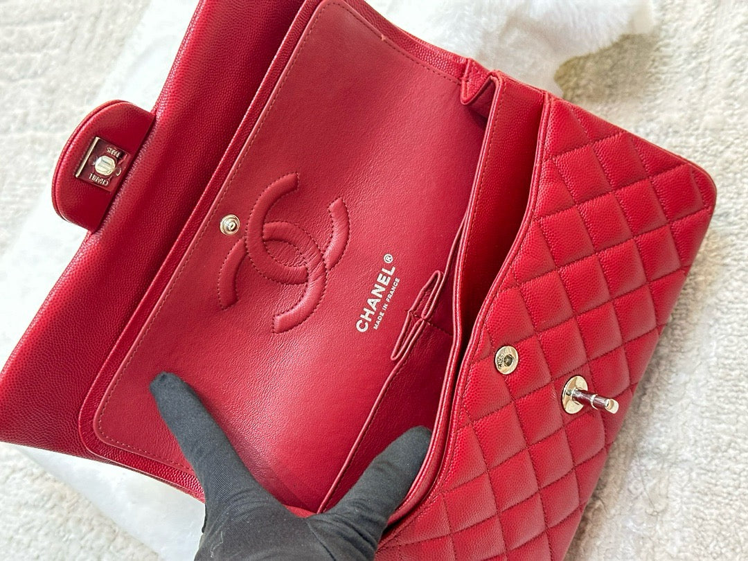 Chanel Medium Caviar Double Flap Red Bag SHW 17B